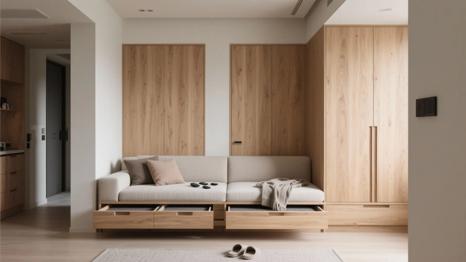 Wooden Sofa with Hidden Storage Drawers