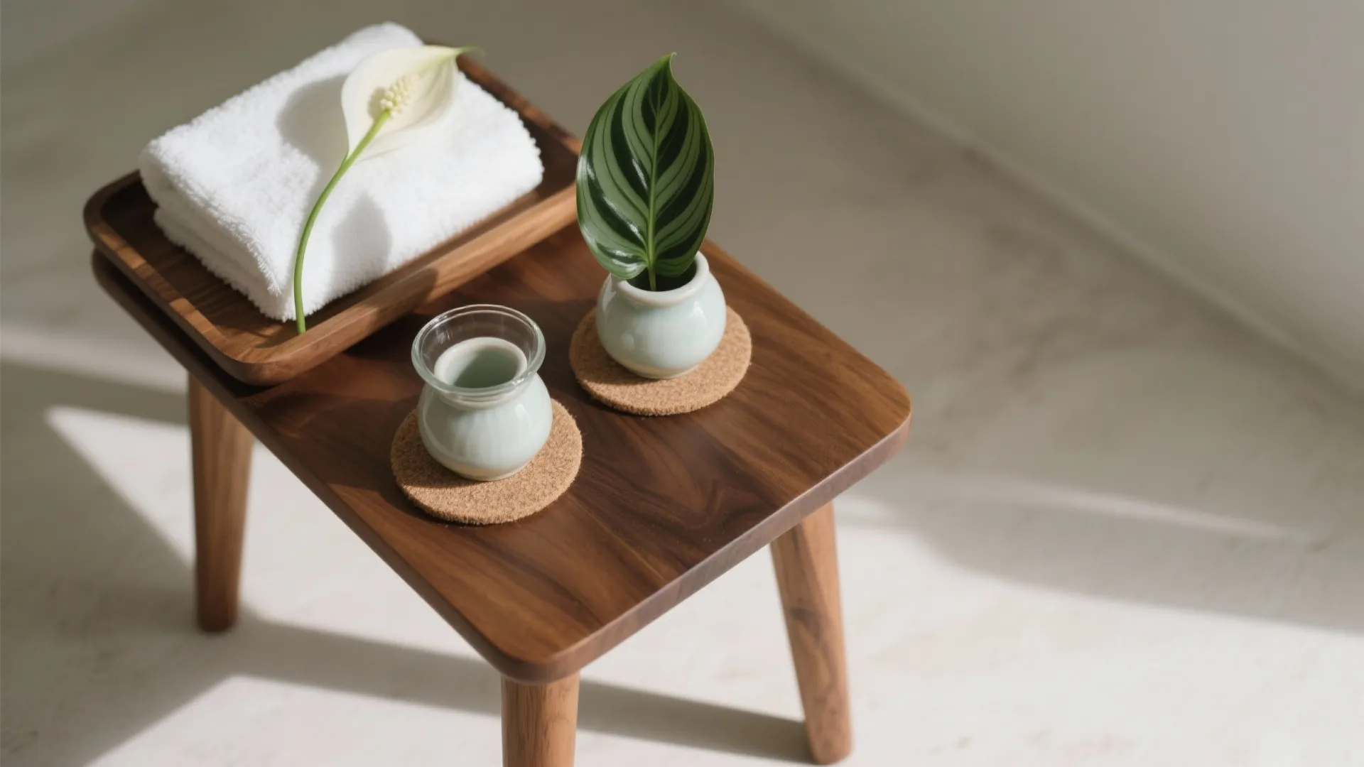 Warm Wood Accents with Tiny Pots