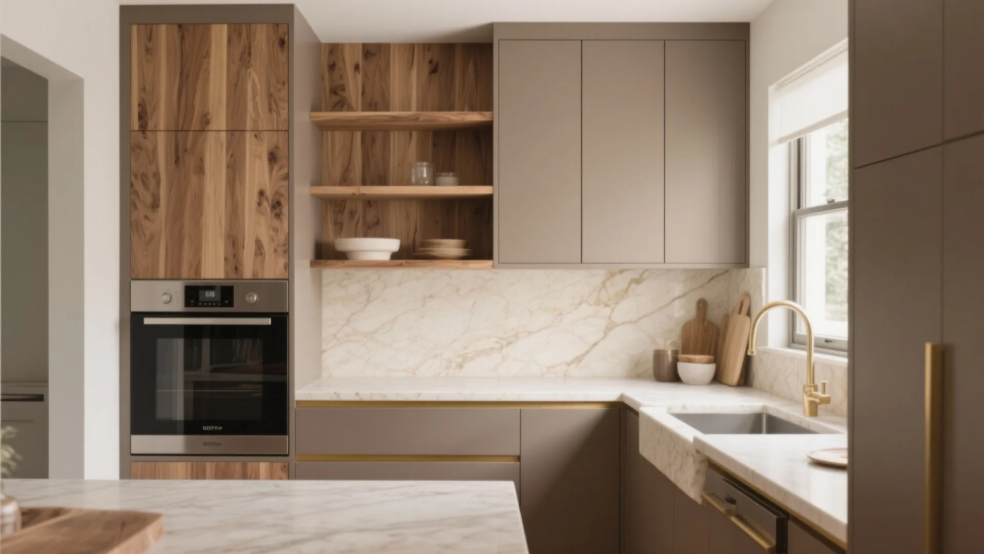 Warm Wood Accents with Stone for Balance