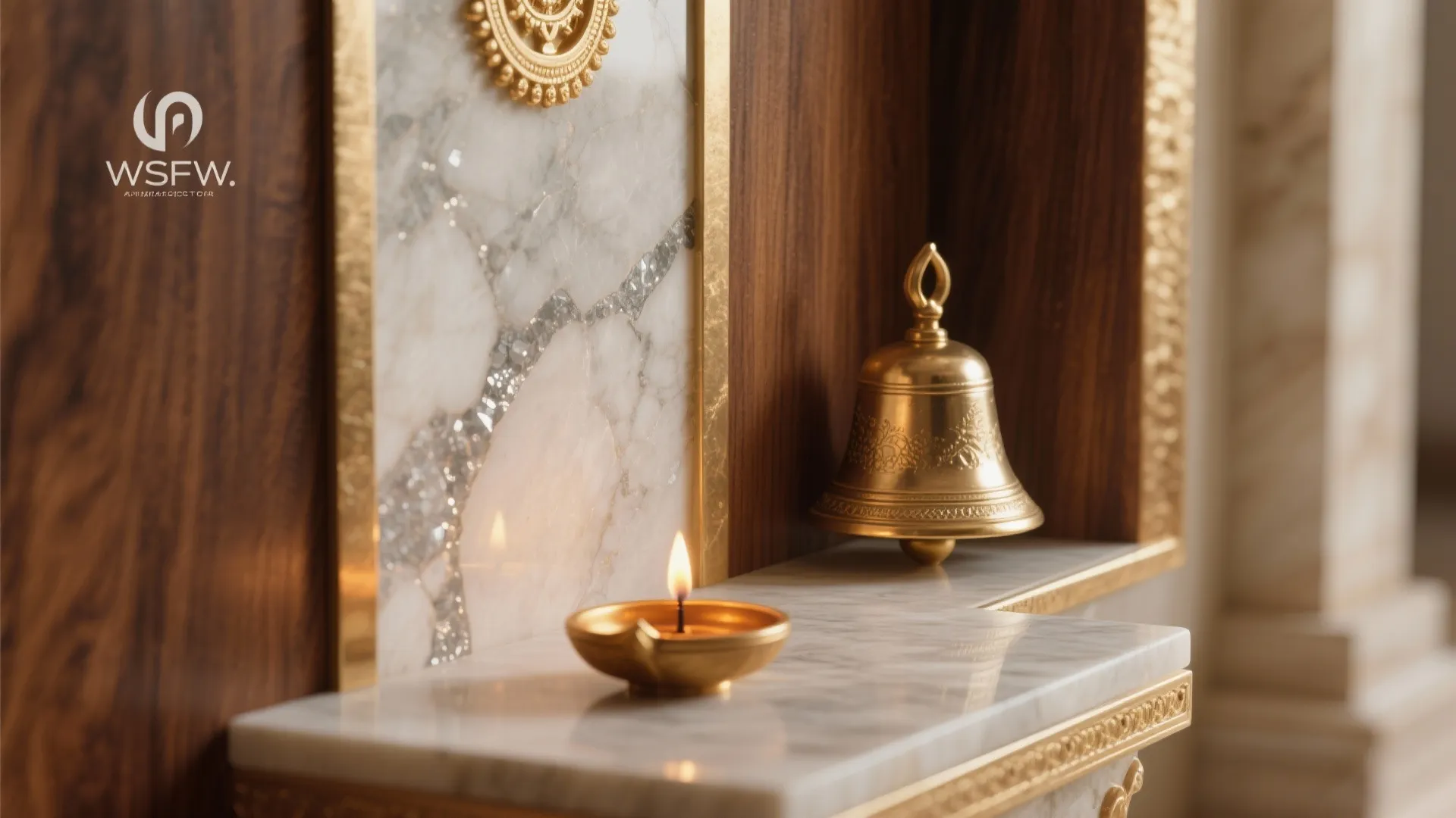 Natural Wood or Stone Backdrop with Brass Details