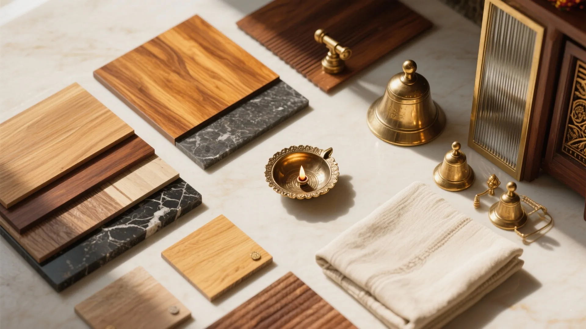 4) Warm Wood, Stone, and Brass—A Timeless Sacred Palette
