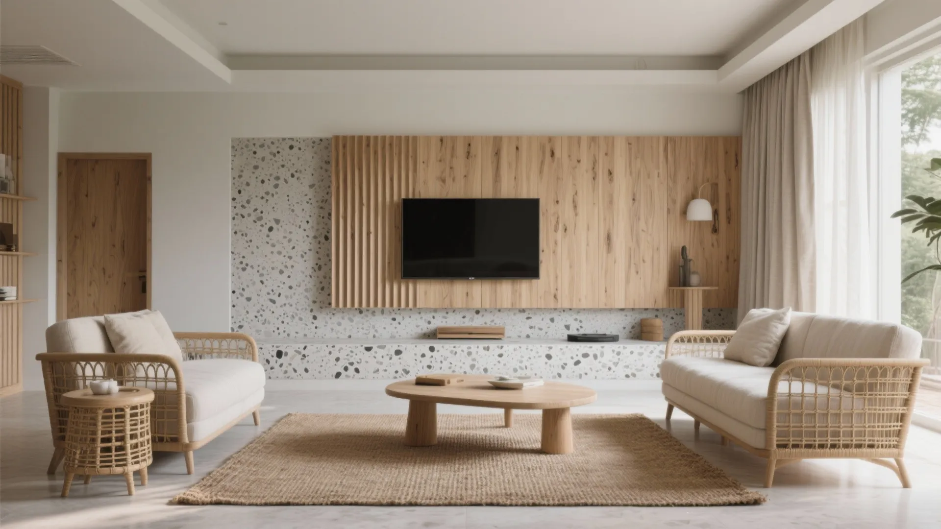 Natural Wood and Textured Stone to Soften Heat