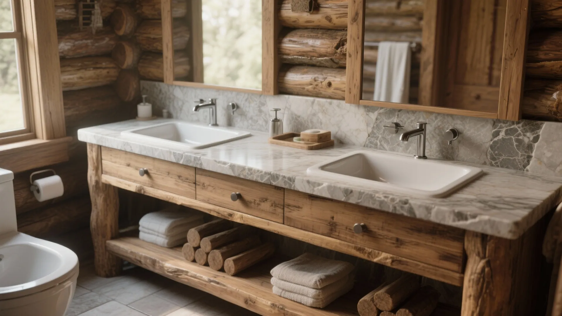 10. Double Vanity in Wood and Stone