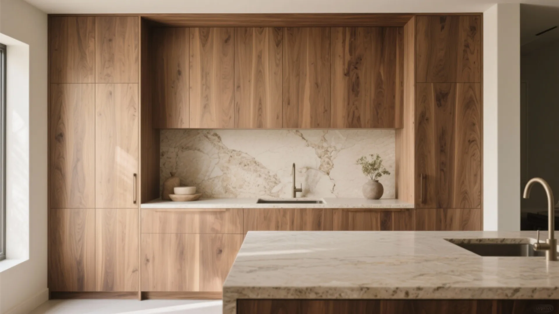 Warmth through natural wood and tactile stones