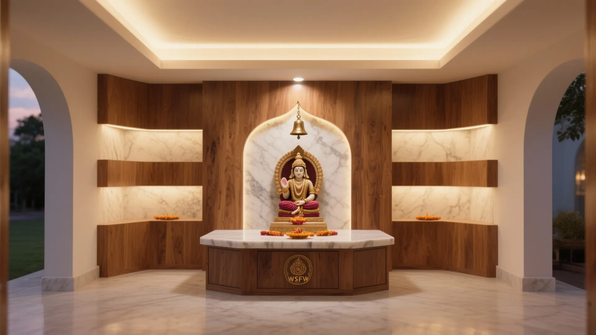 Warm Wood + Stone, with Gentle, Layered Lighting