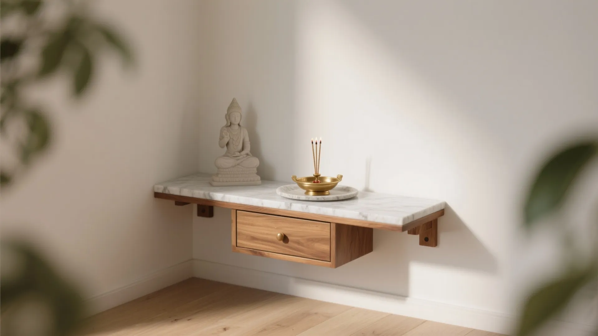 Minimalist Wood-and-Stone Mandir Styling