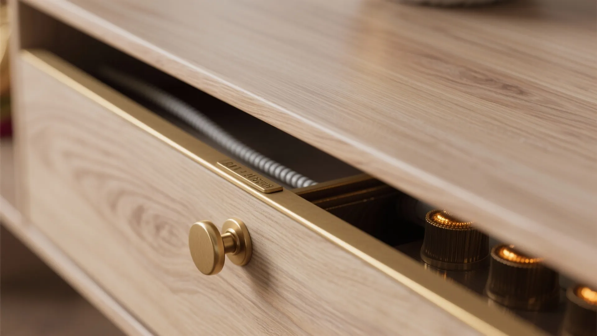 3) Warm Wood Tones With Concealed Storage