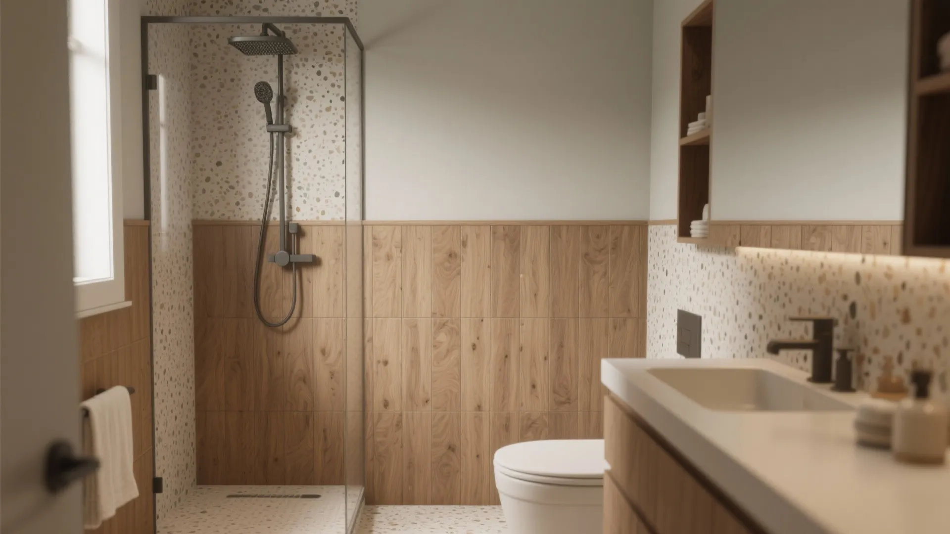 Wood-Look and Terrazzo Dado for Warmth