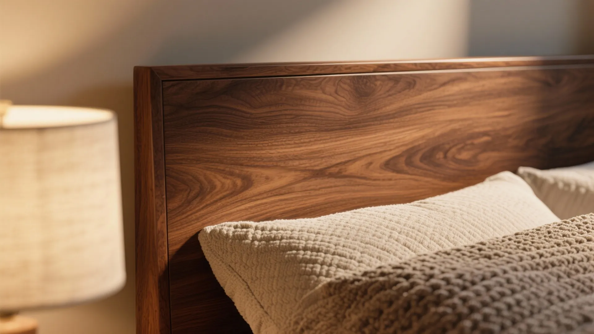 Bedroom serenity with warm woods and soft textures