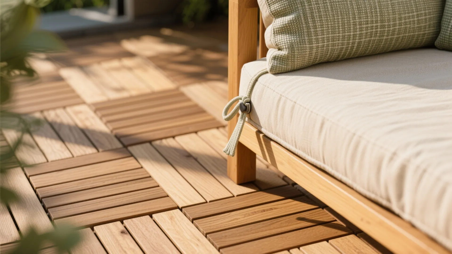 Warm wood and soft textiles layering