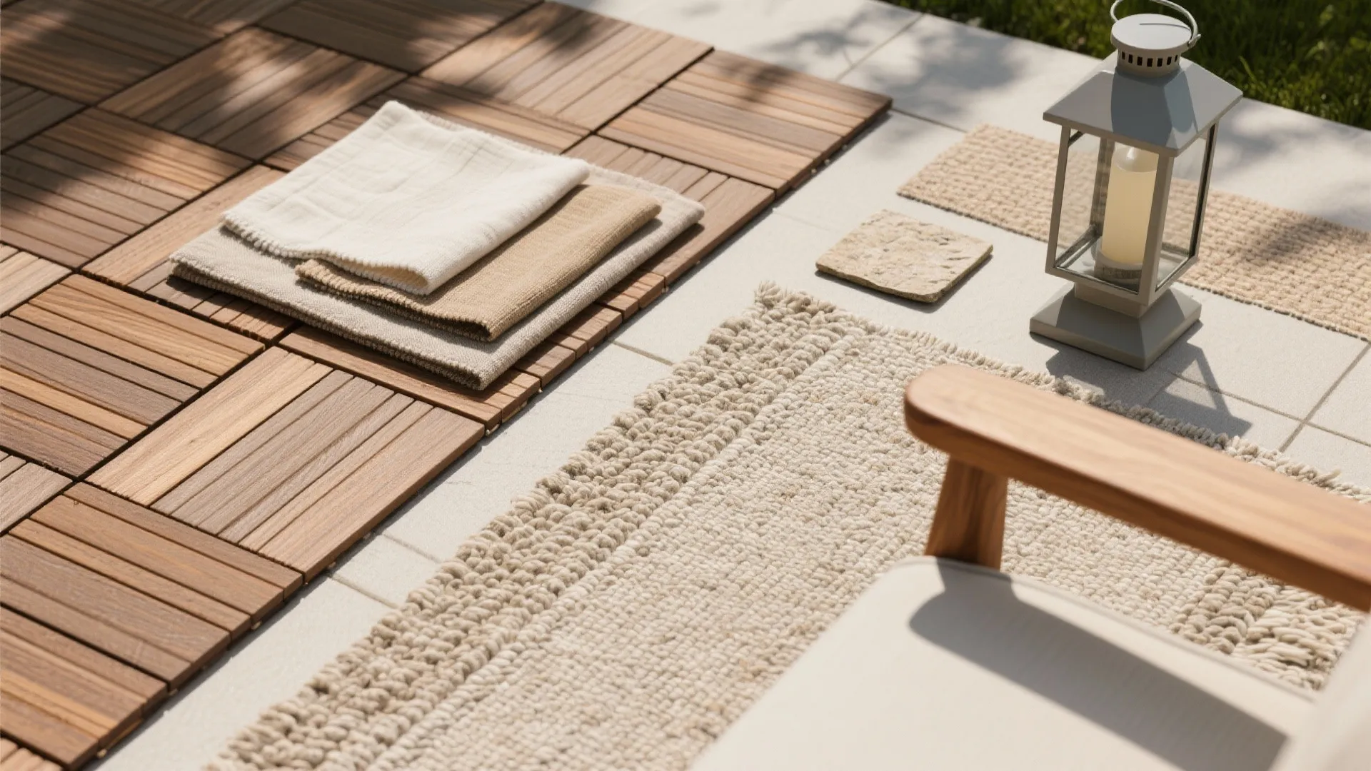 Warm wood and weather-proof textiles