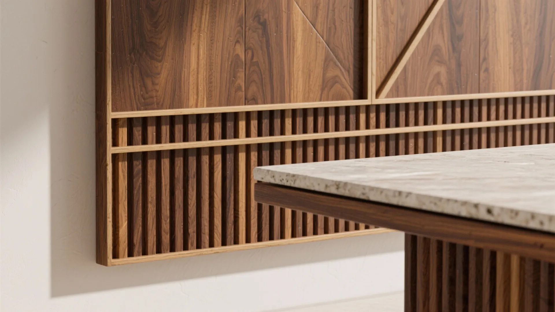 Warm wood layers and tactile luxury without visual clutter