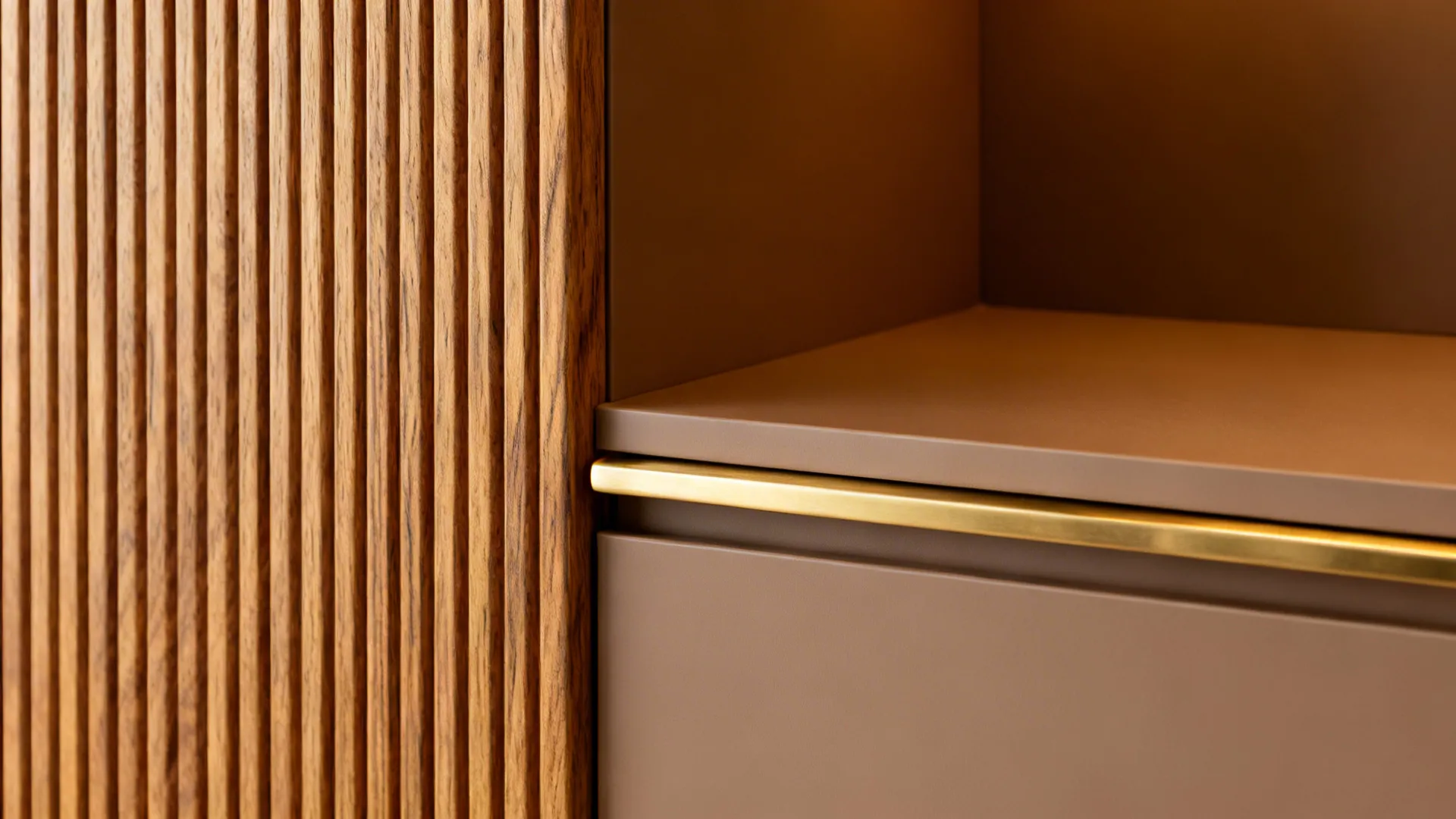 Warm wood accents and textured laminates