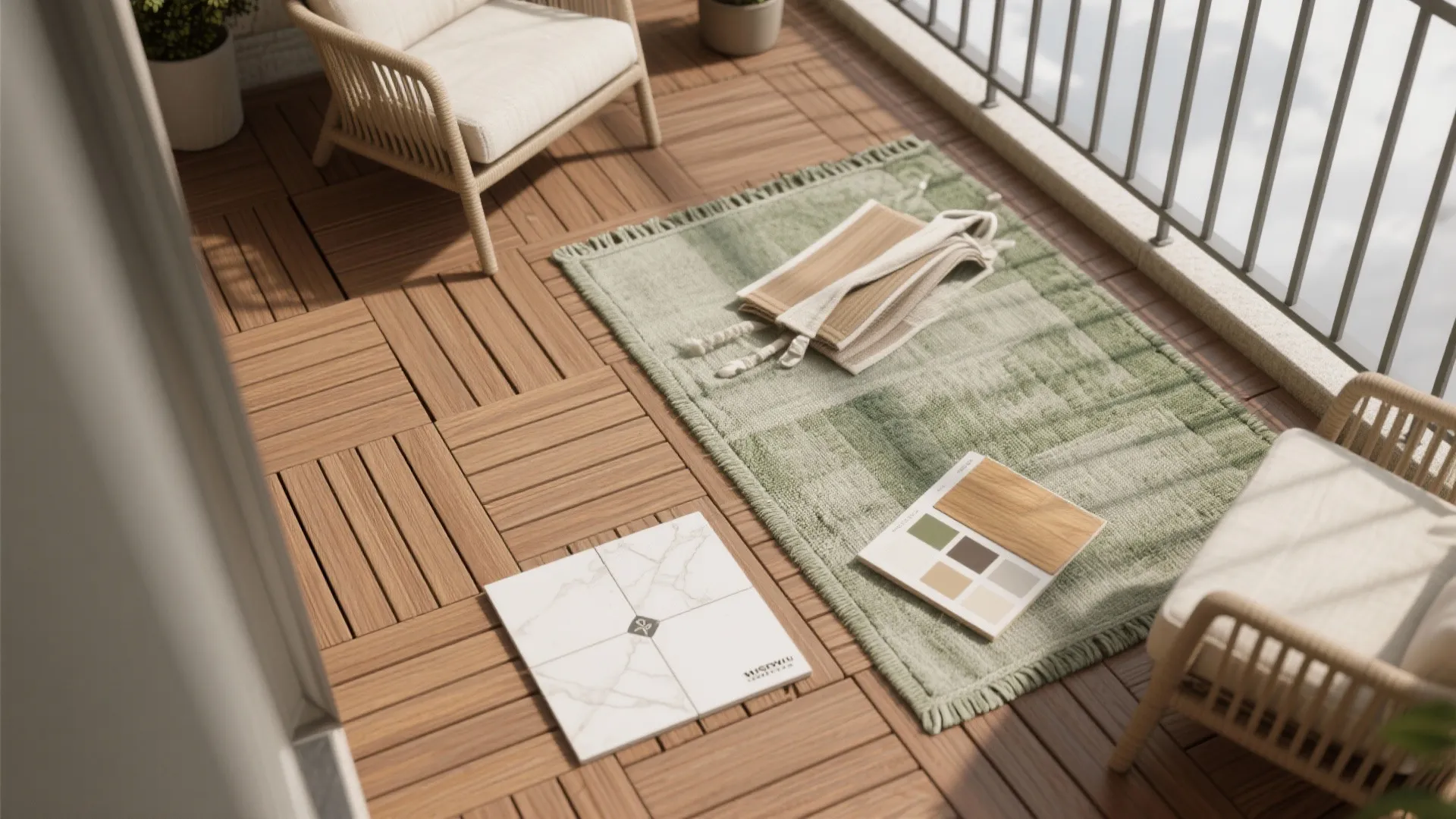 Warm wood tones and textured finishes