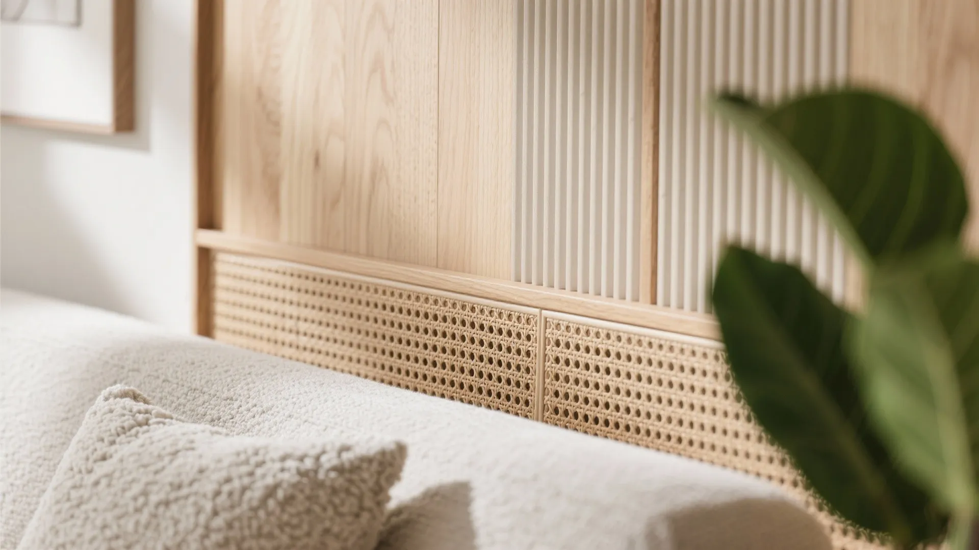 Warm wood accents with calm neutrals (plus biophilic touches)