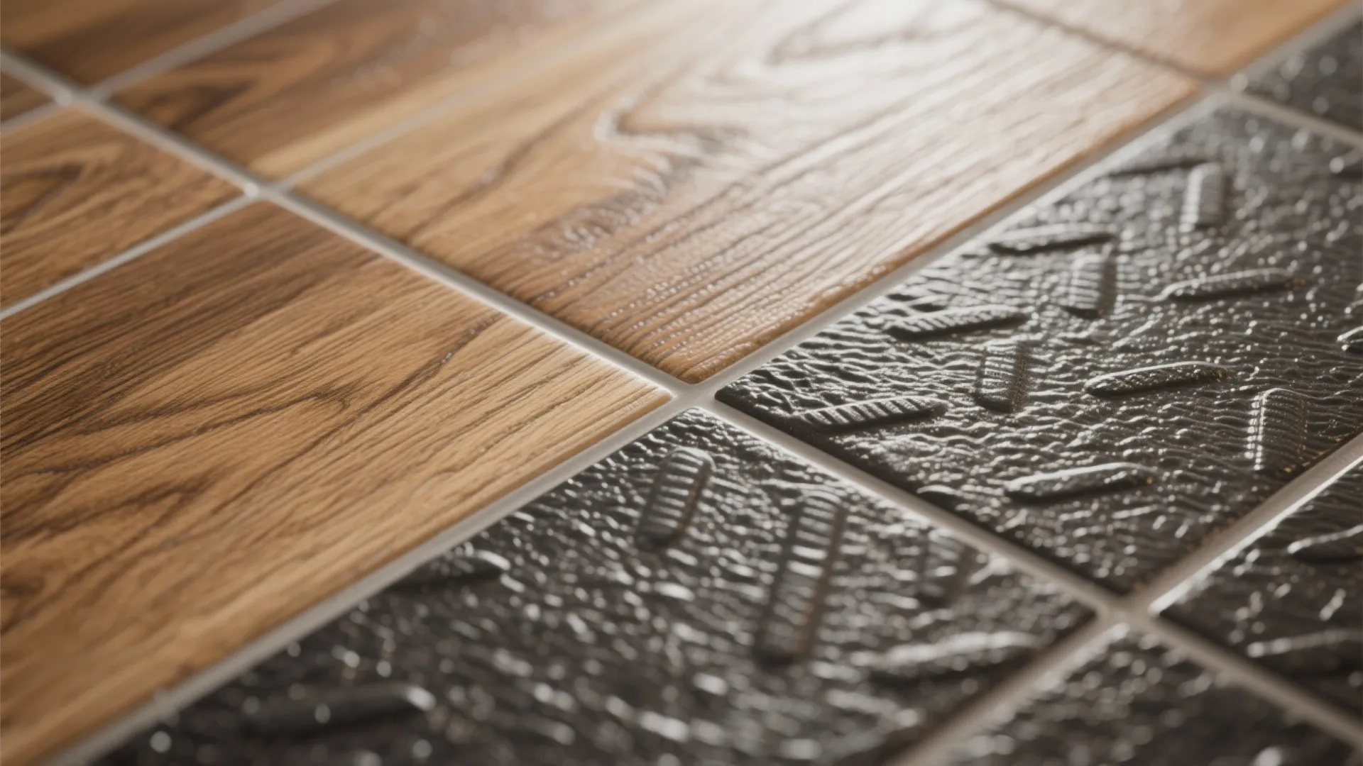 Warm wood-look accents without slipperiness