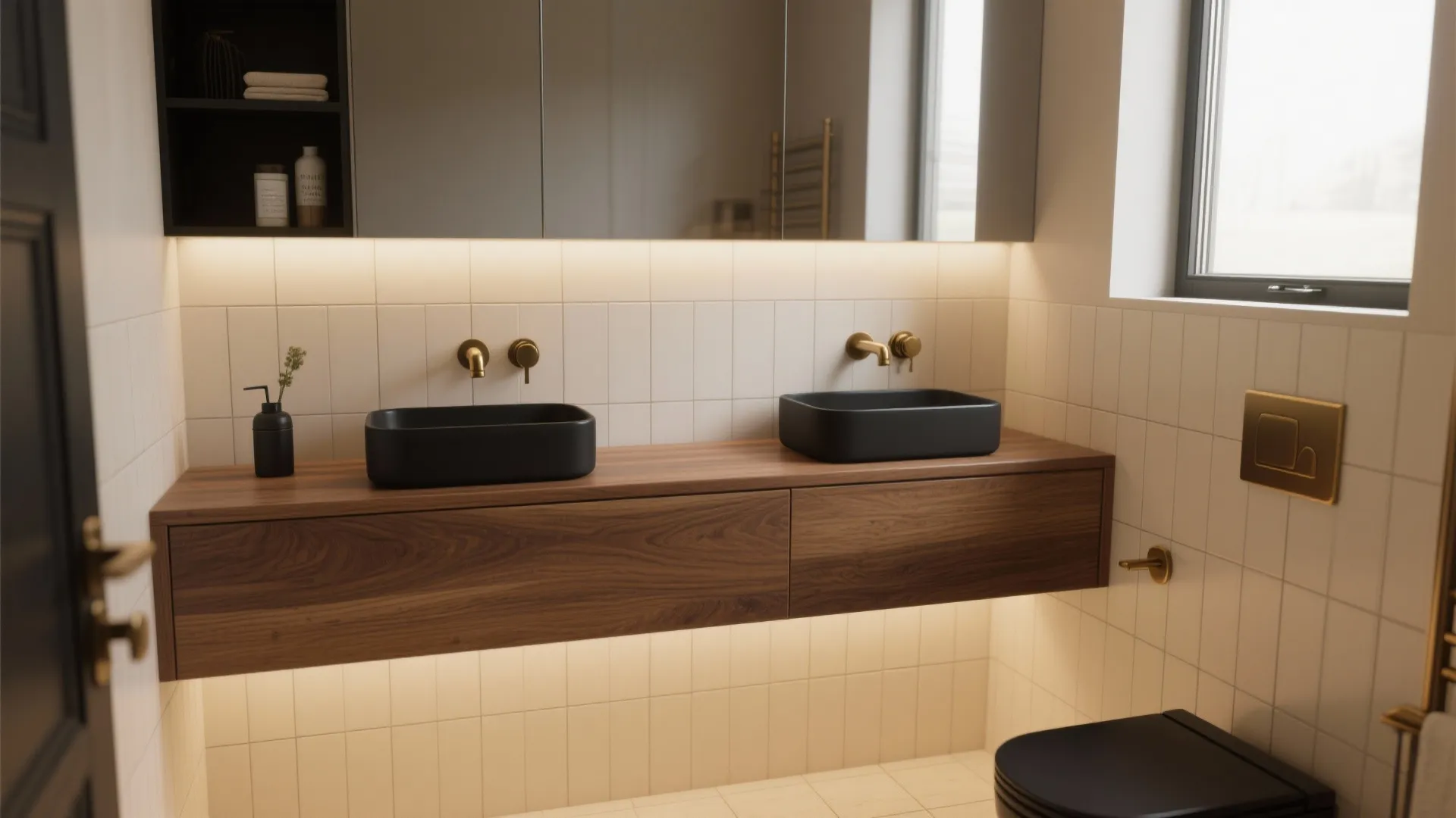 1. Warm Wood Tones with Matte Fixtures
