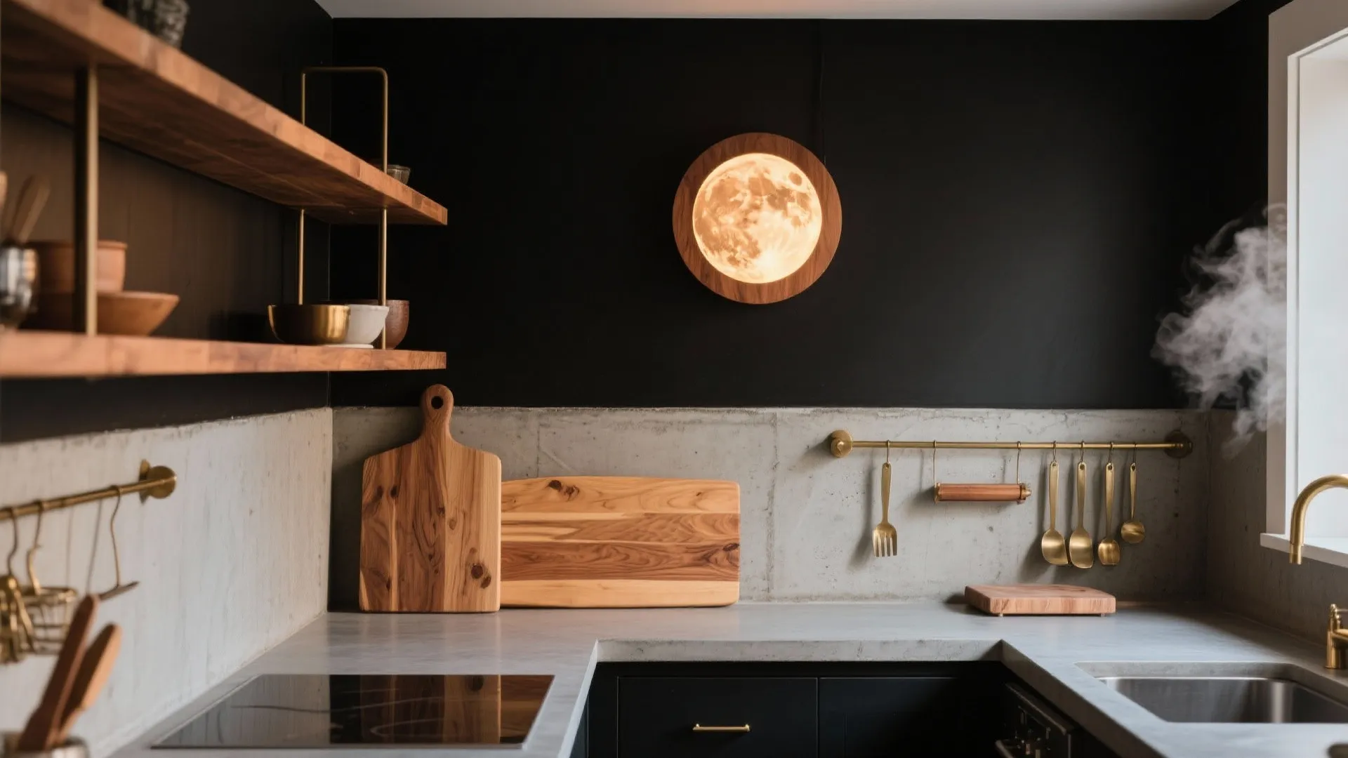 Warm Wood-Trim Moon Light for Cozy Atmosphere