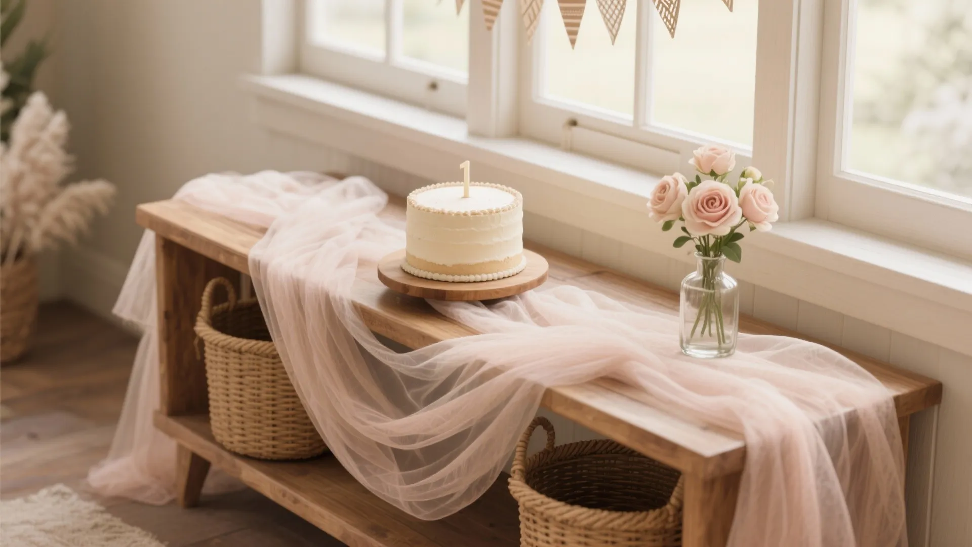 Warm Wood & Tulle Layers