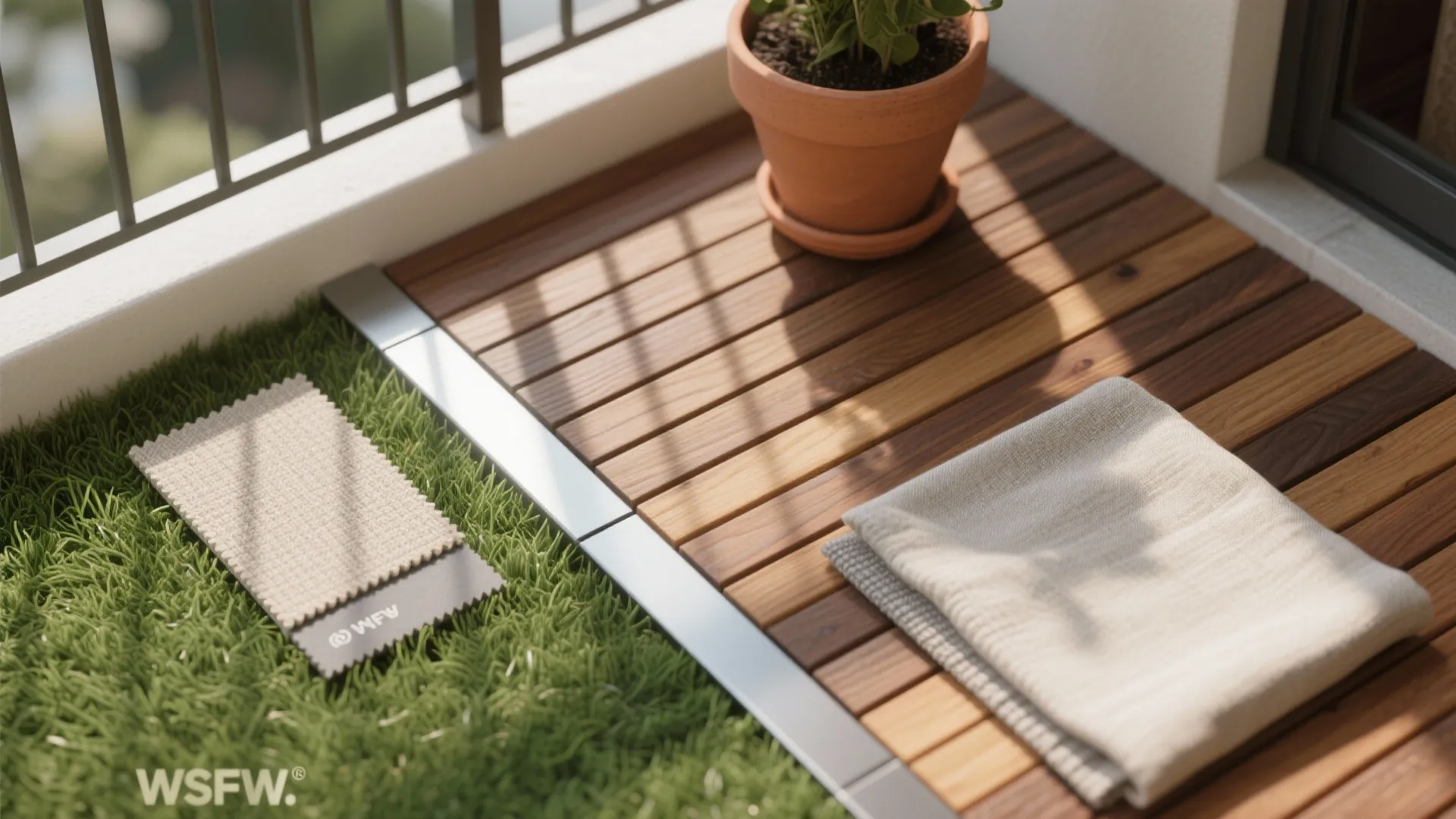 Warm wood accents over green turf