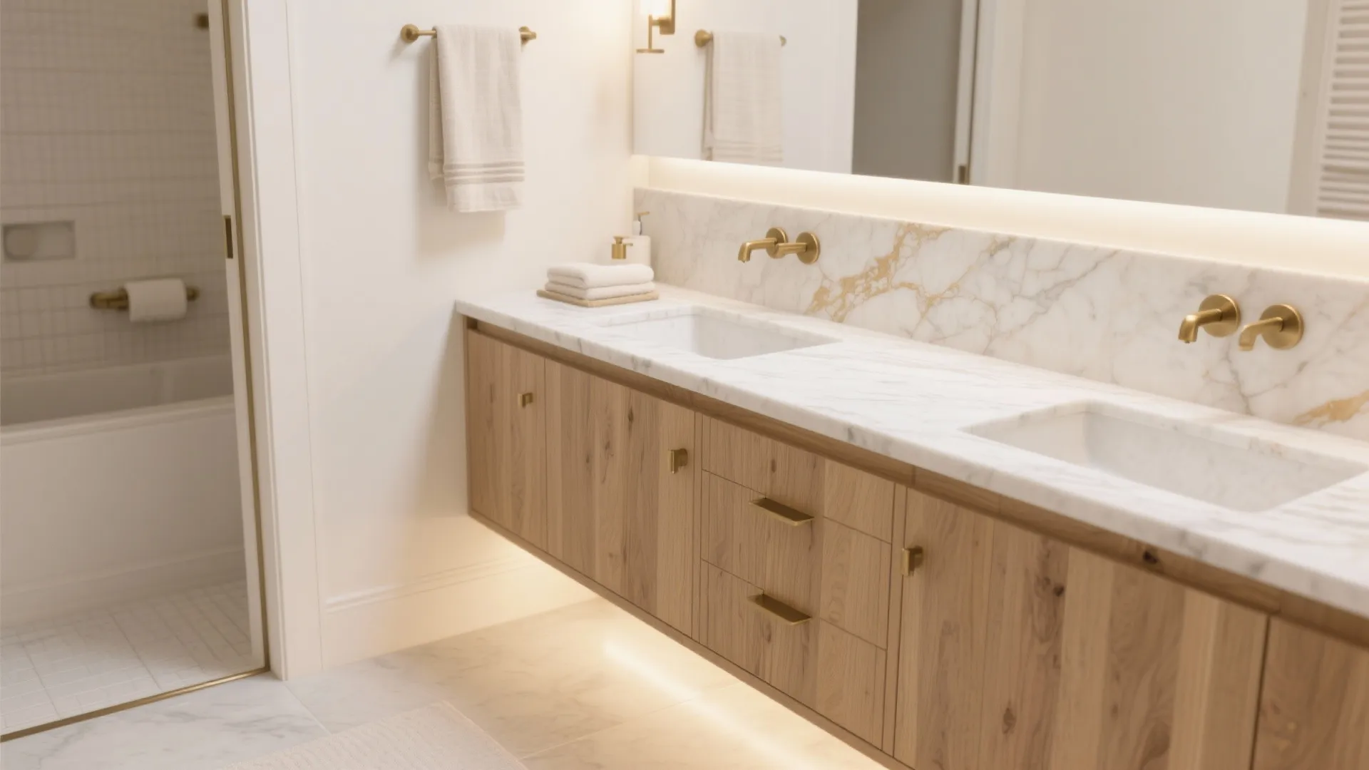 Warm Wood Accents to Balance Marble