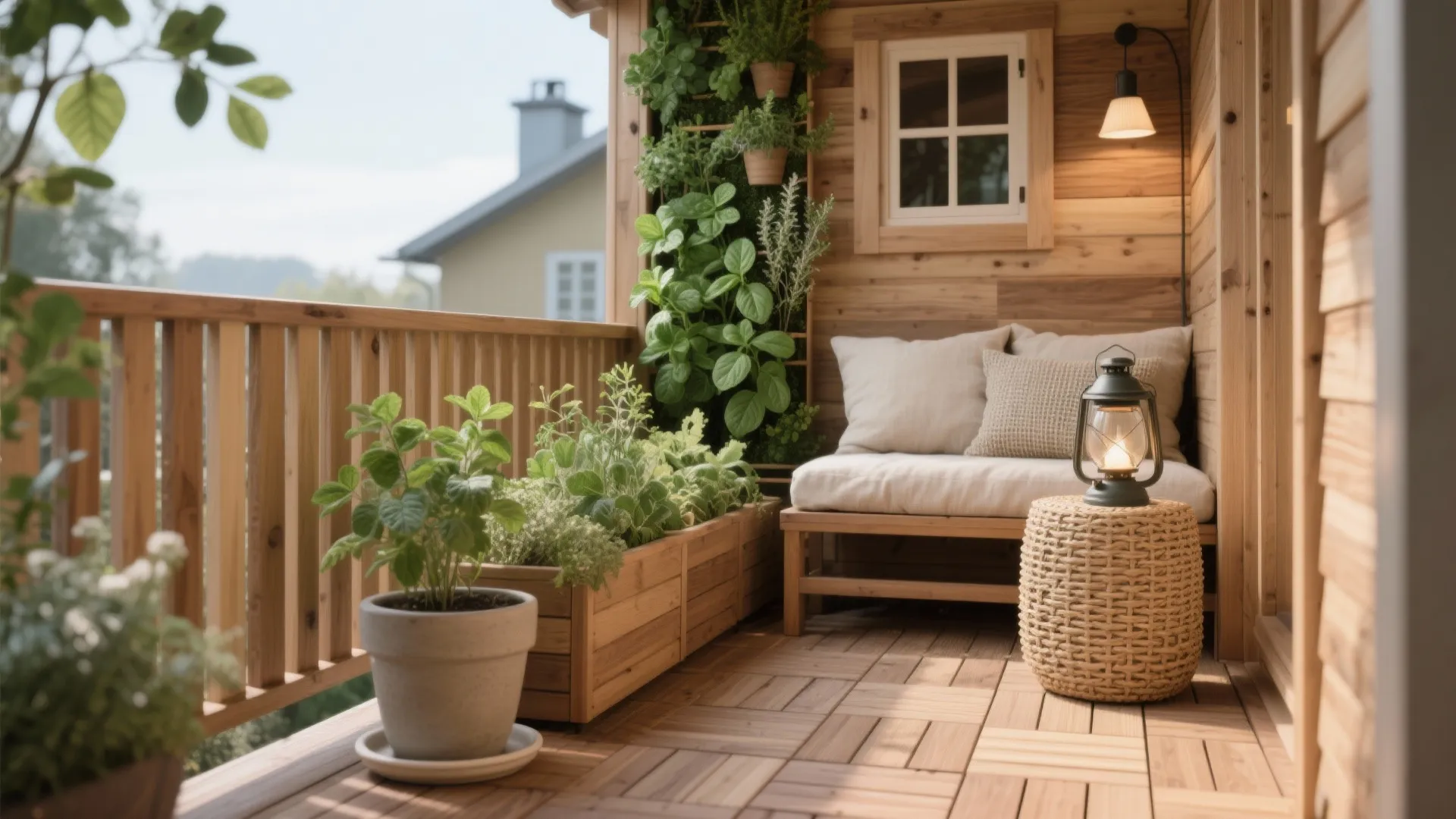 4) Warmth With Wood, Texture, and a Vertical Garden