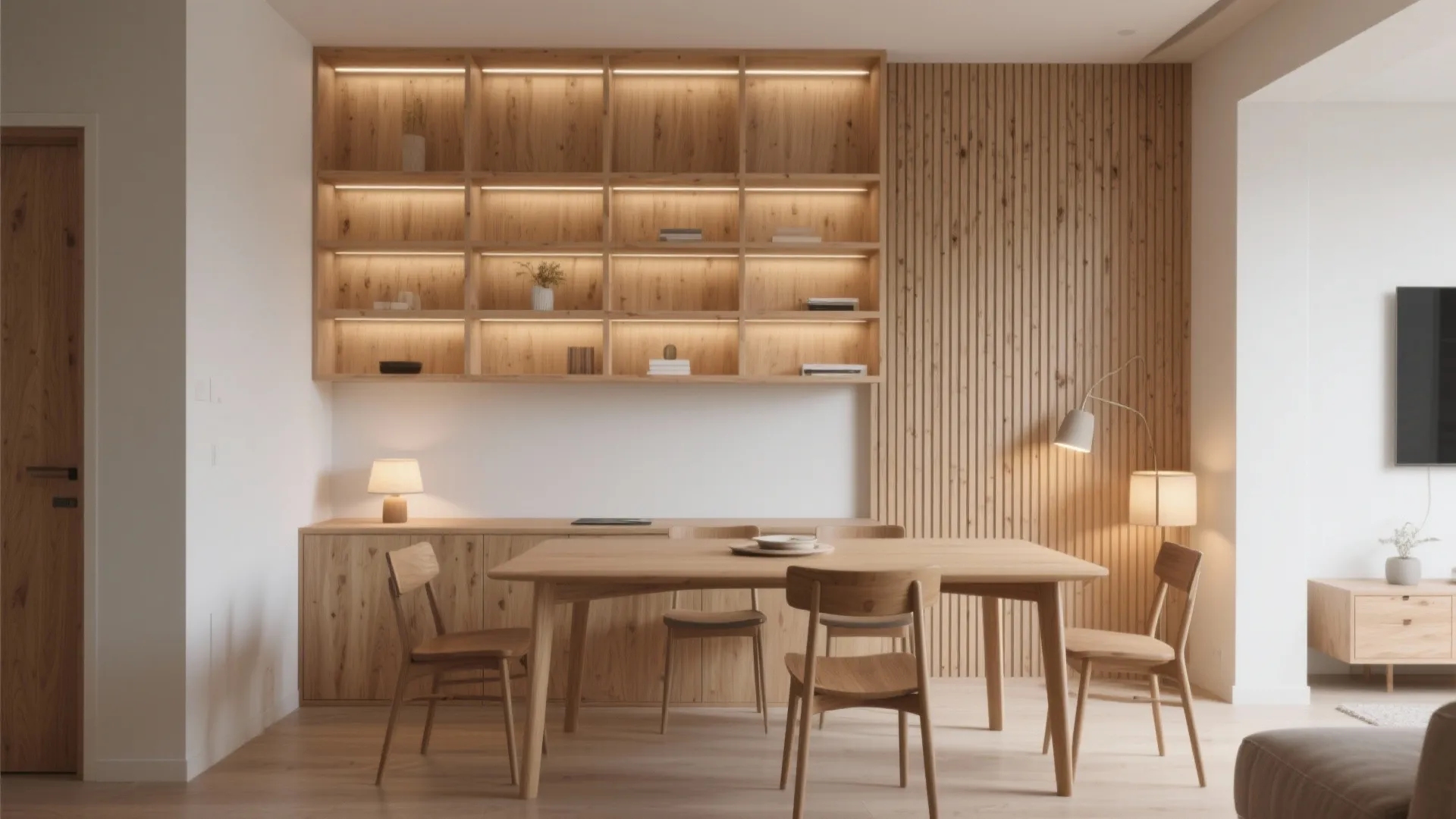 5. Wood Elements and Vertical Storage for Warmth and Height