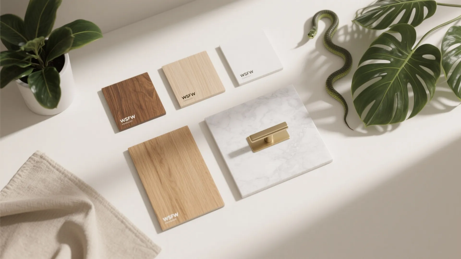 Warm wood-and-white palette with plants and easy maintenance