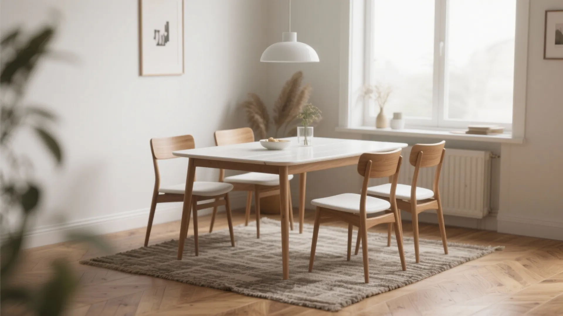 3. Wooden frame chairs with white lacquer seats