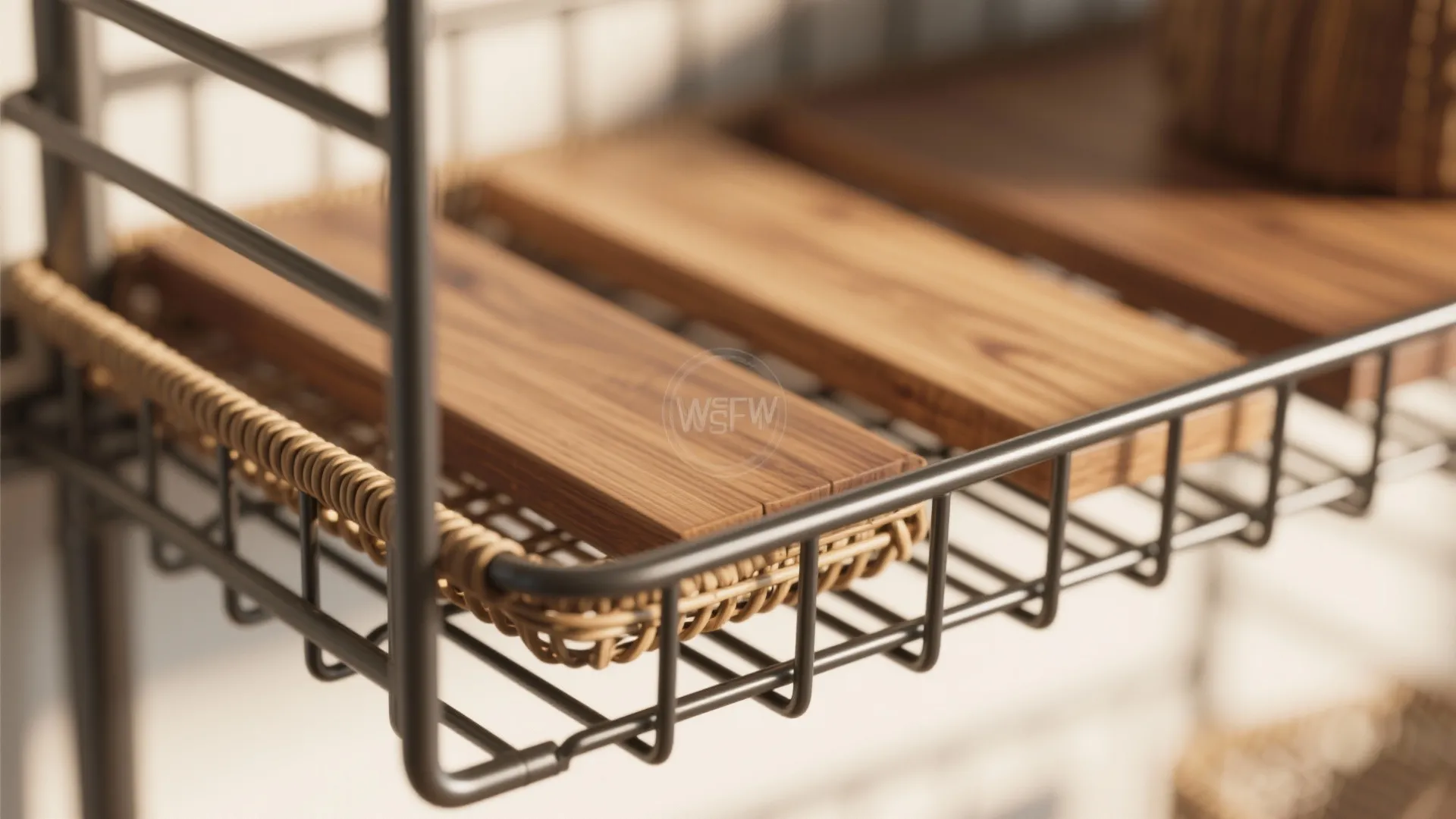 Decorative Wire Shelving with Wooden Accents for Warmth