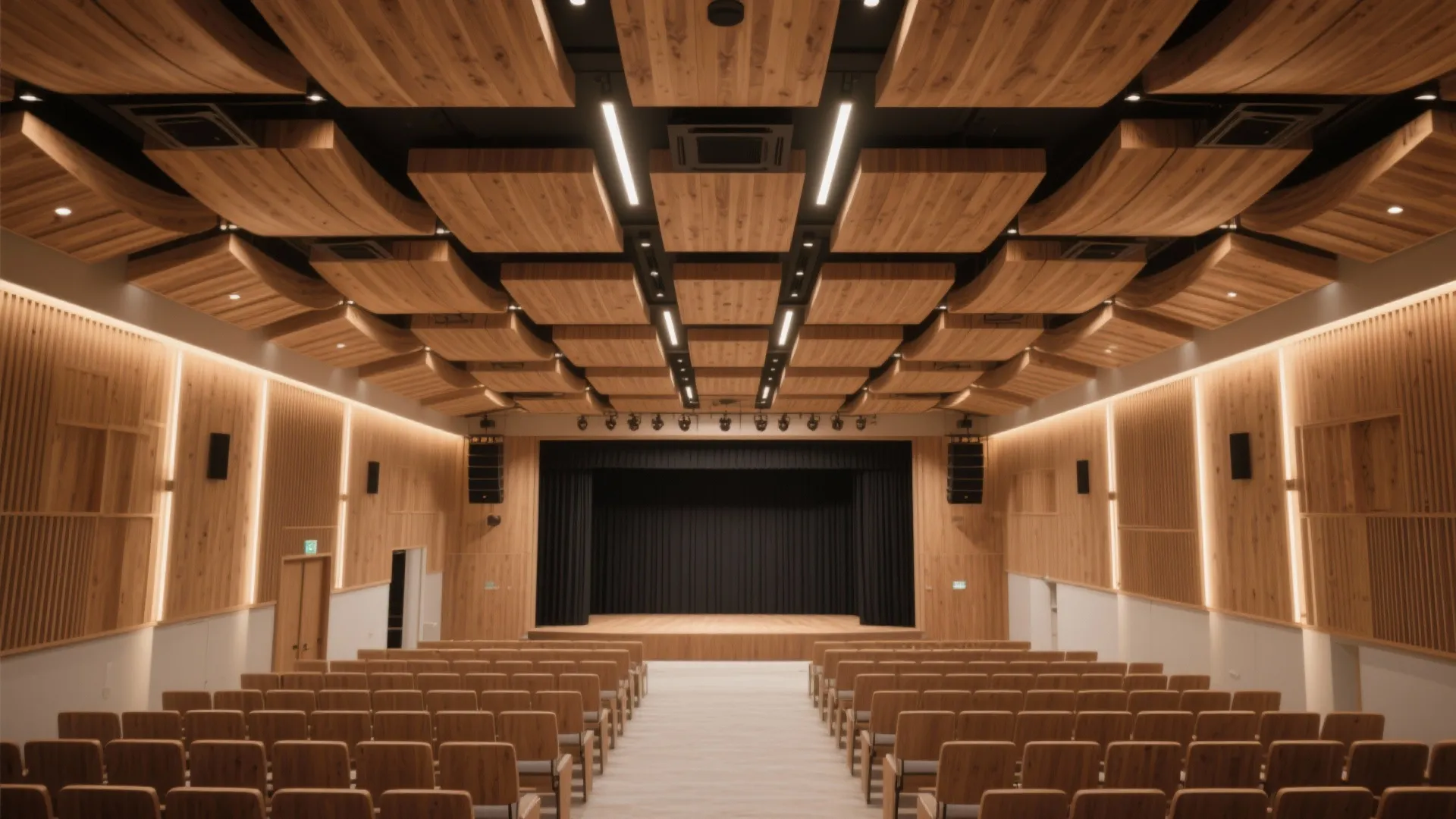 Wooden Baffle Ceiling for Warmth and Acoustics