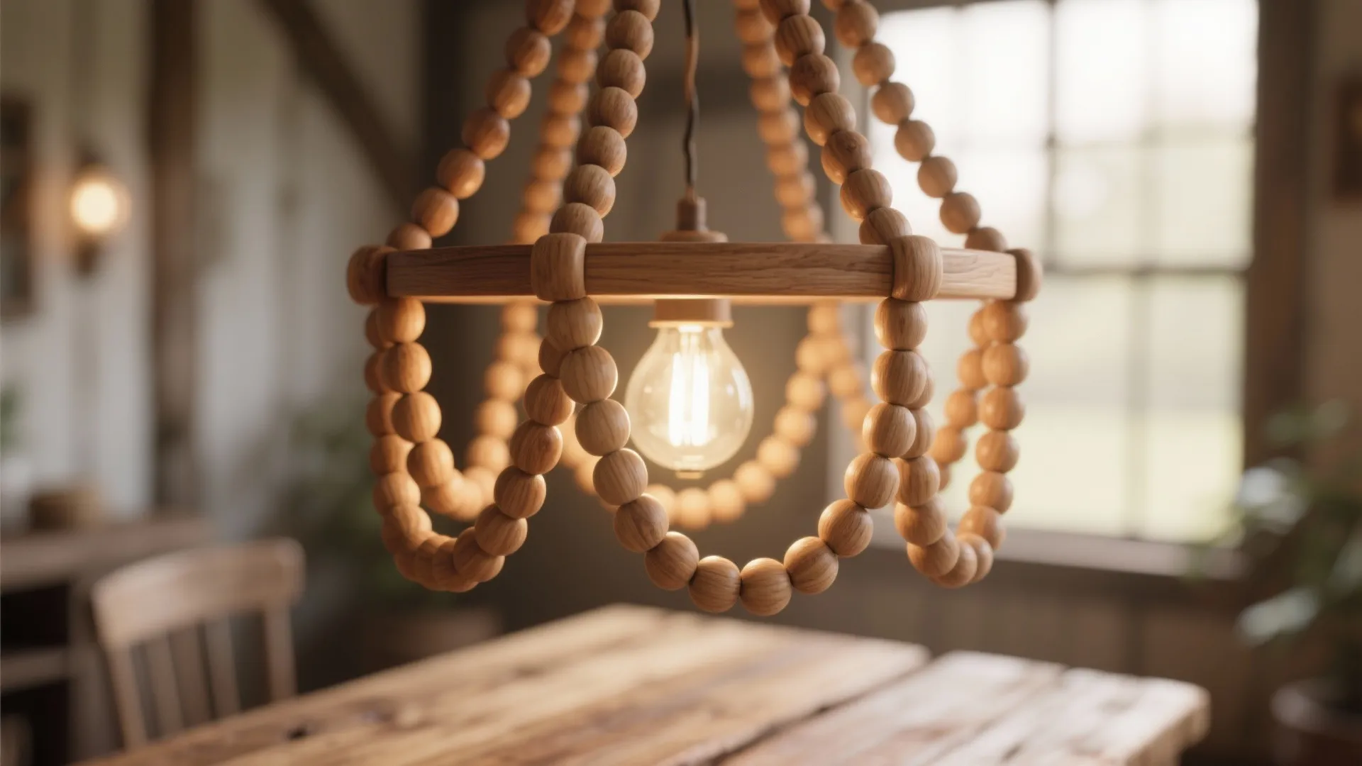 4. Wooden Bead Chandelier