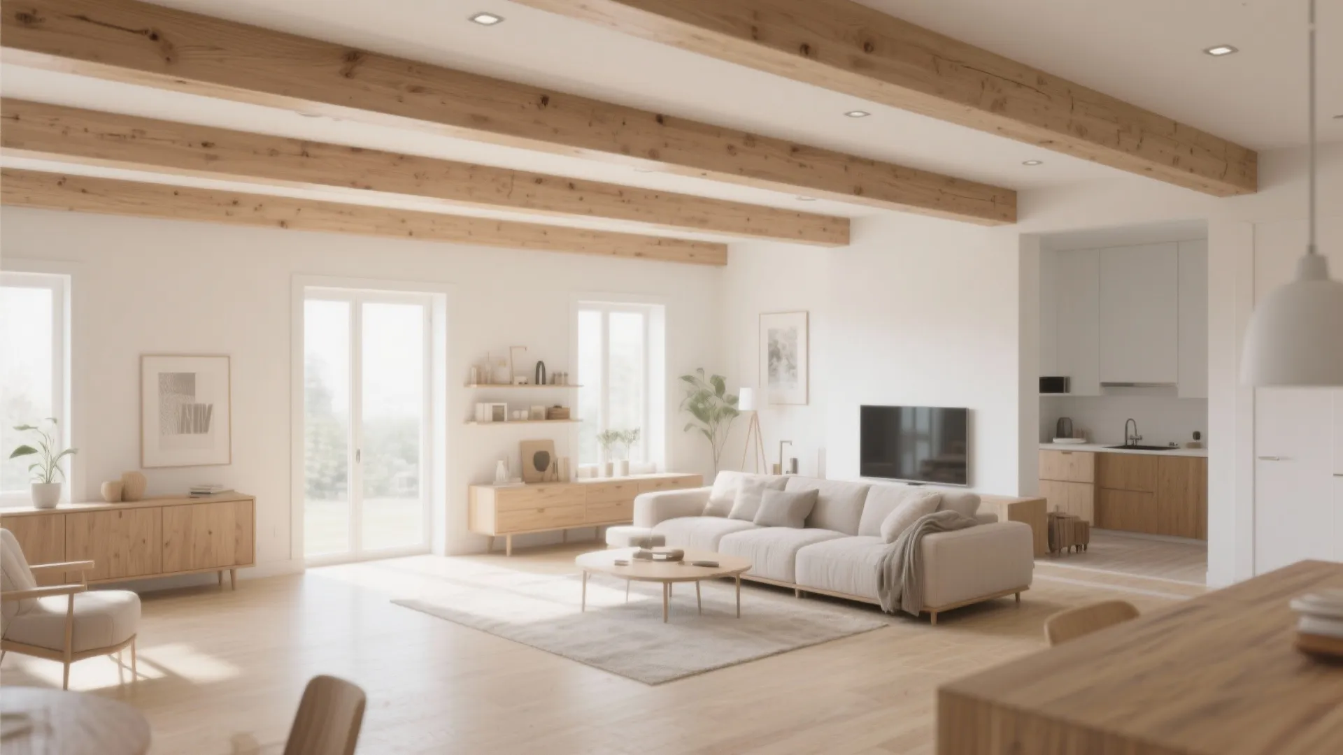 Wooden Beam and Pop Ceiling Combination