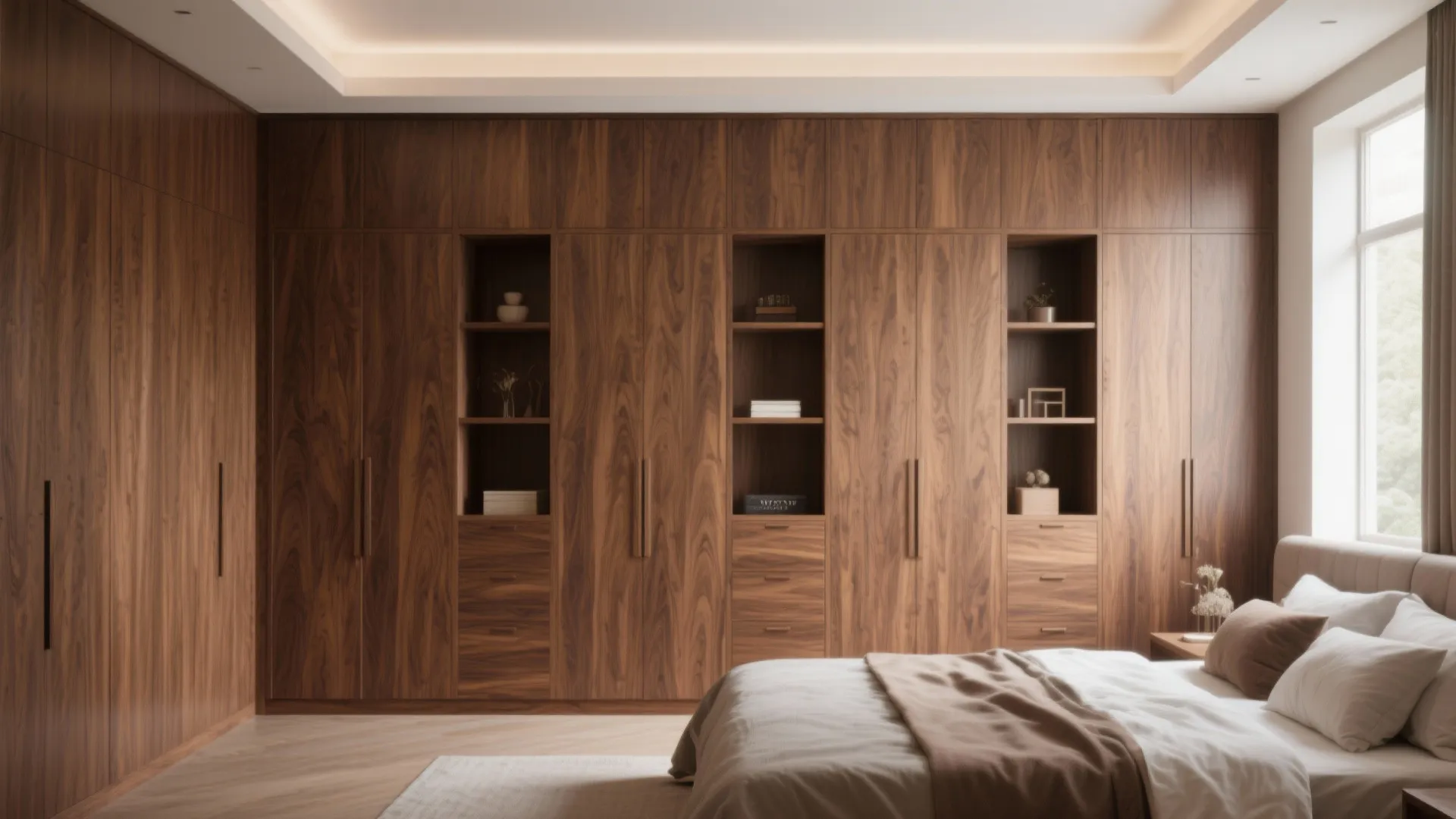 Floor-to-Ceiling Built-Ins with Wooden Accents