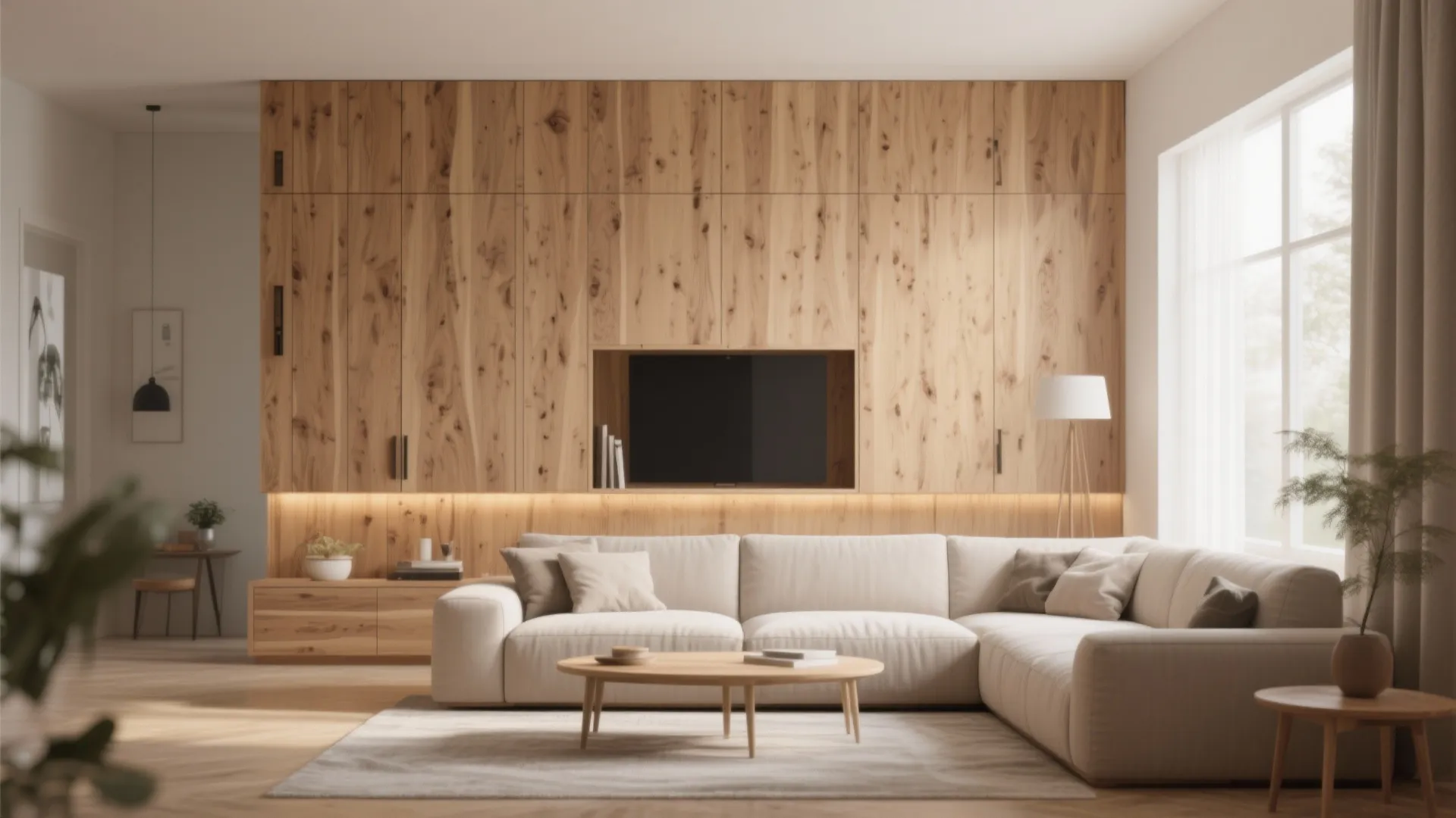 5. Wooden Feature Wall with Storage