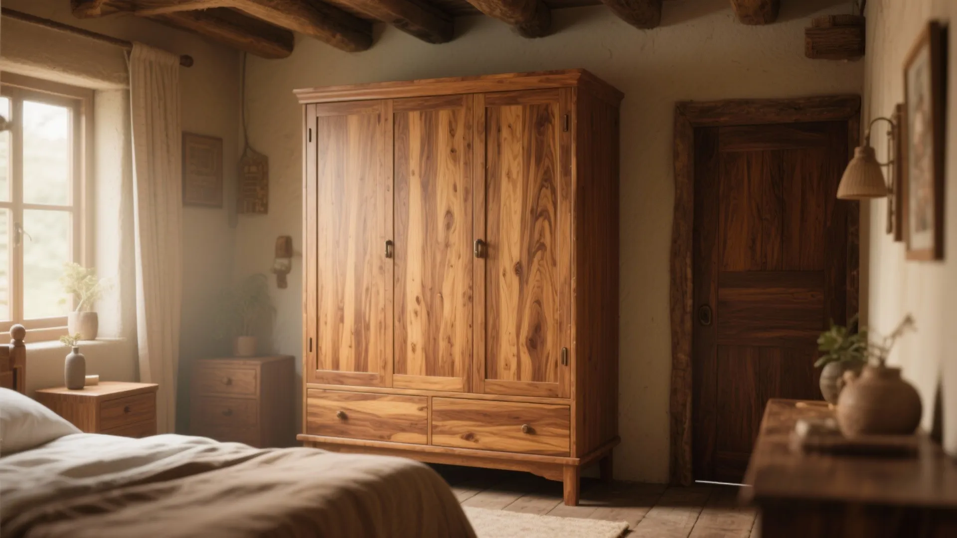 5. Warm Wooden Finish Almirah