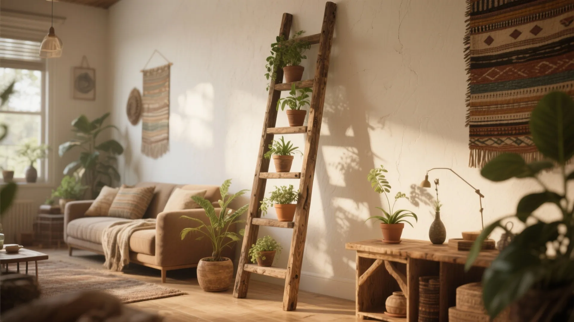 Repurposed Wooden Ladder Display