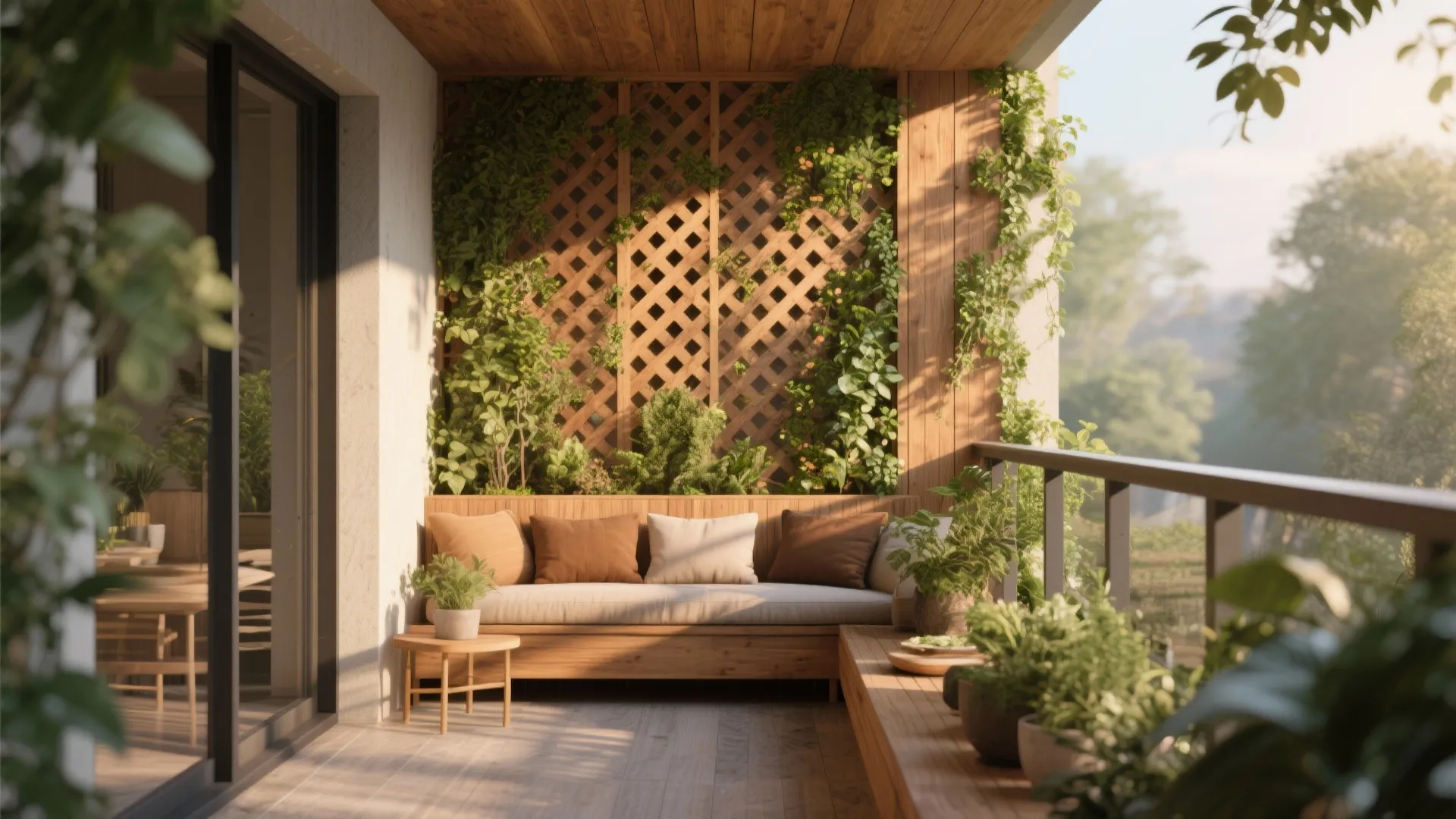 Wooden Lattice with Climbing Plants