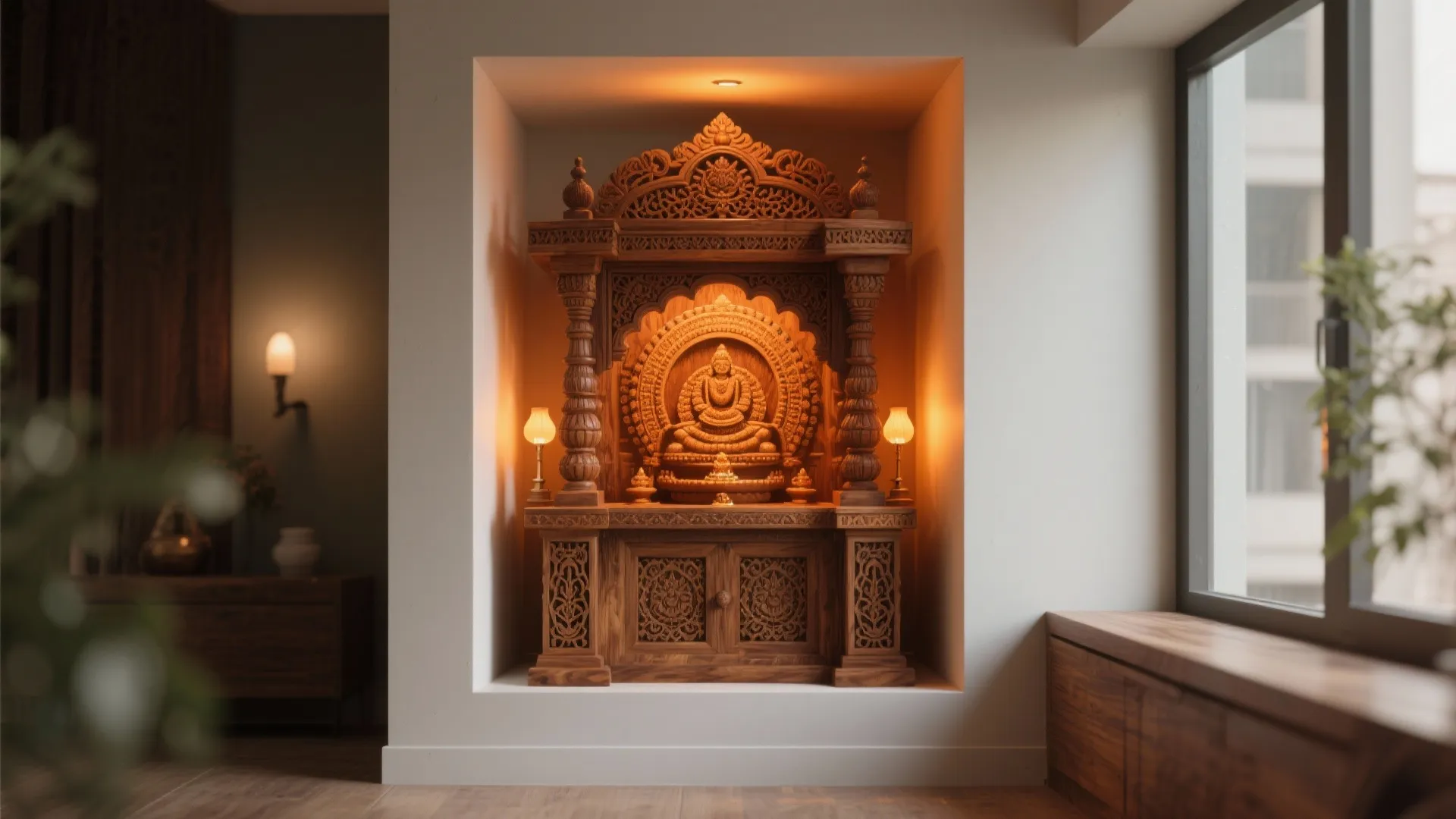 Traditional Wooden Mandir Elegance