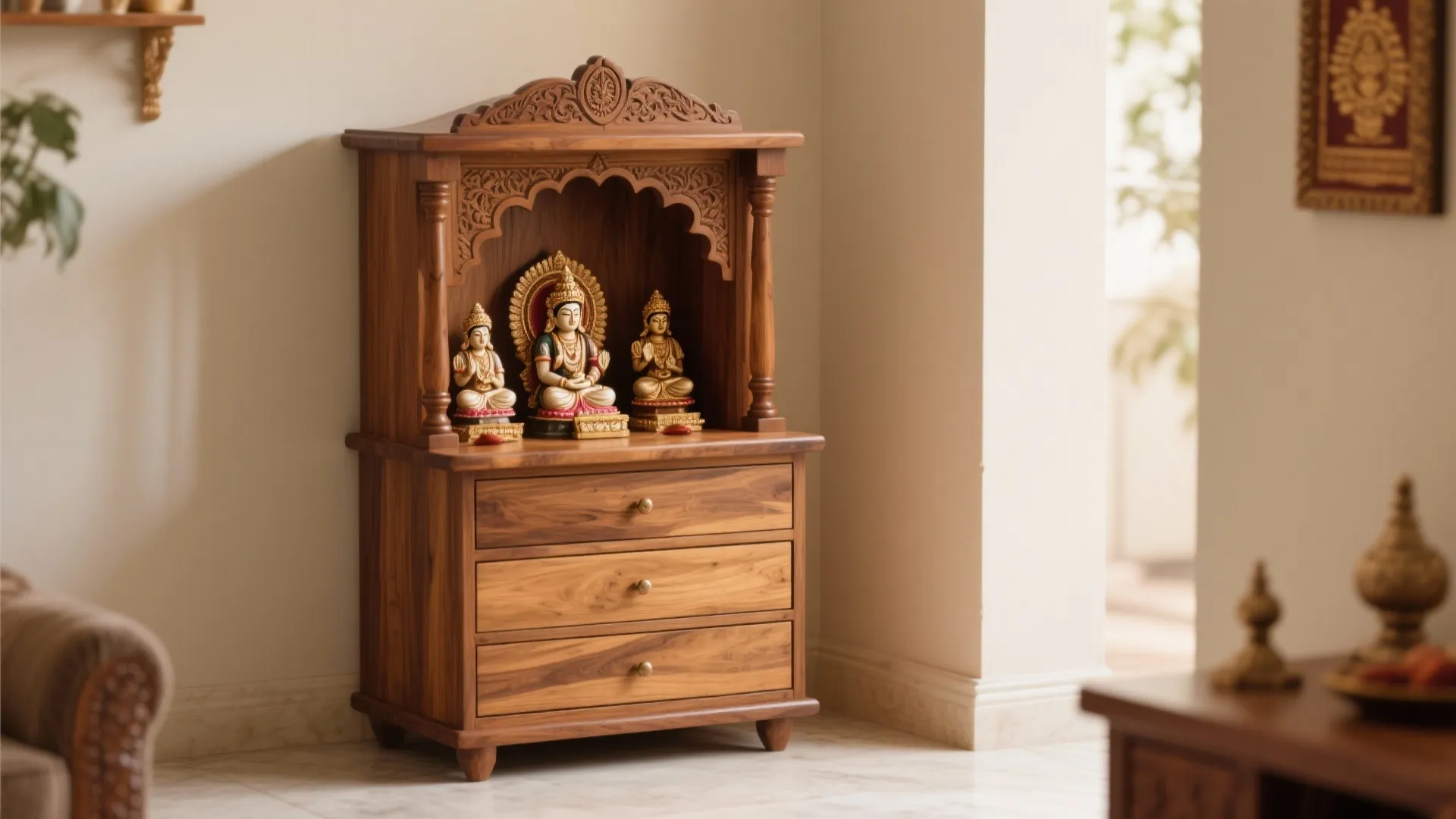 Compact Wooden Mandir Unit