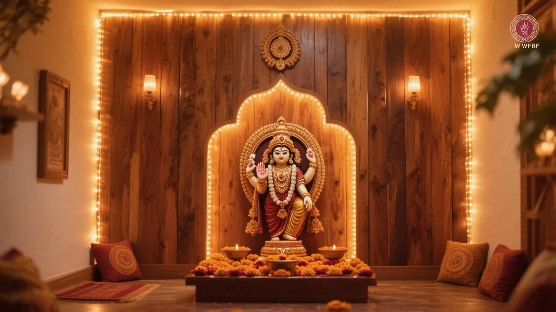 Wooden Panel Backdrop with Warm Lighting