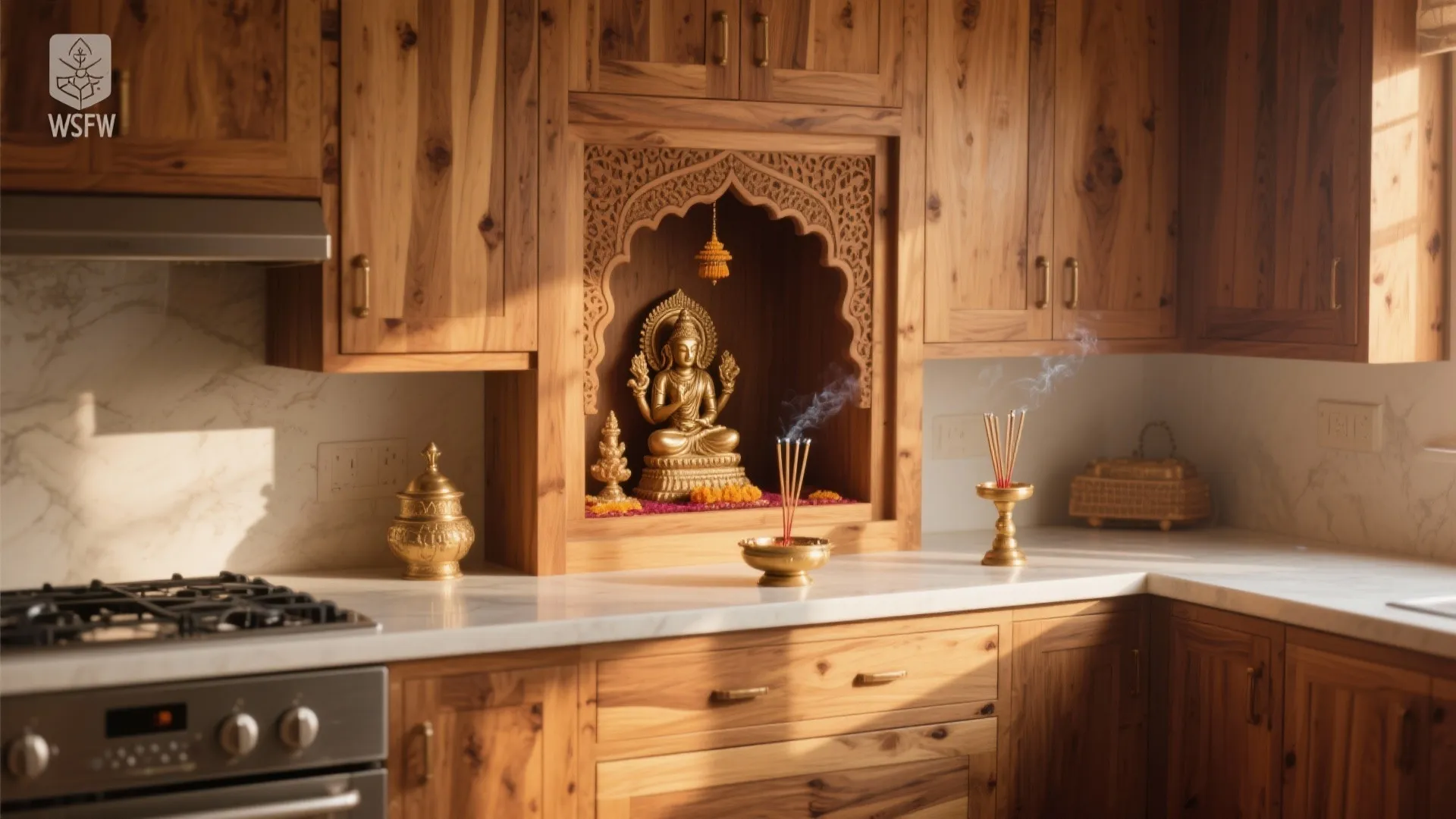 Wooden Element Pooja Niche
