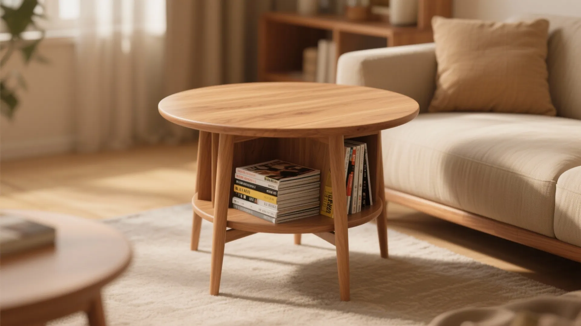 3. Wooden round with integrated magazine shelf