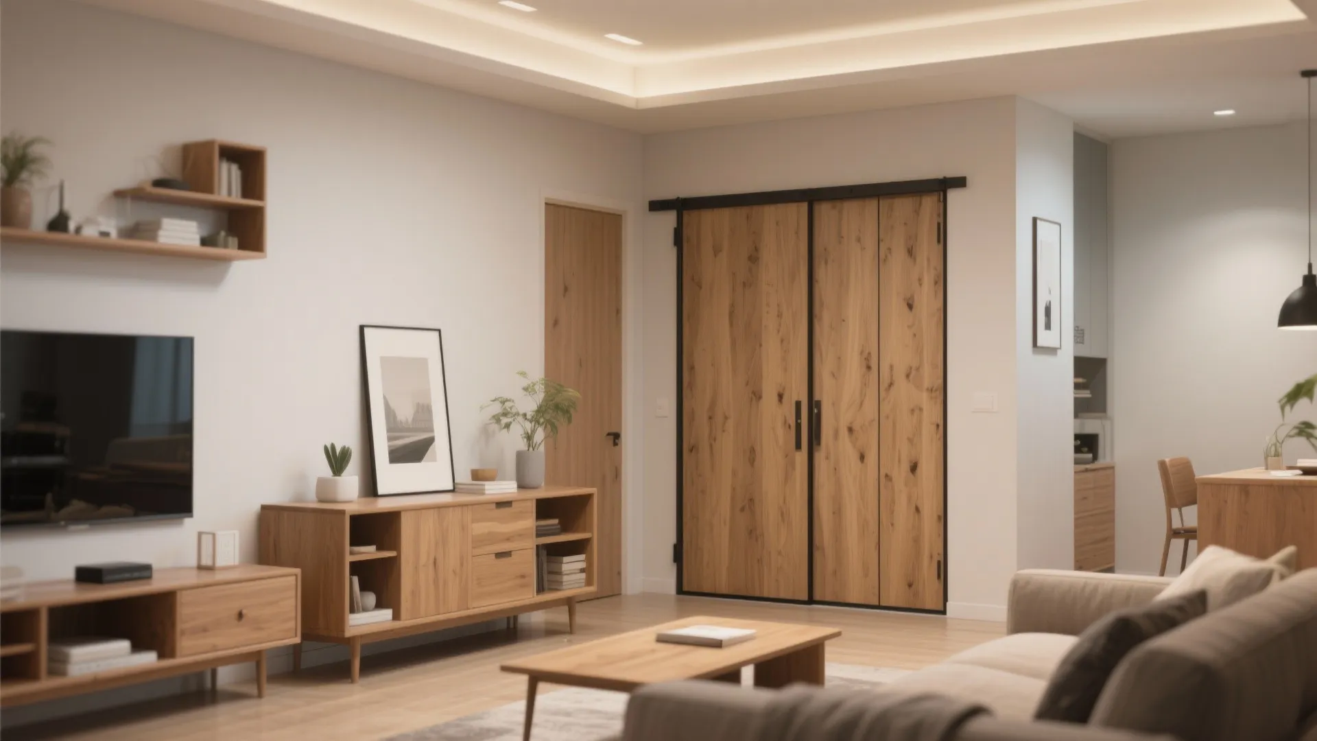 10. Wooden Sideboard with Sliding Doors