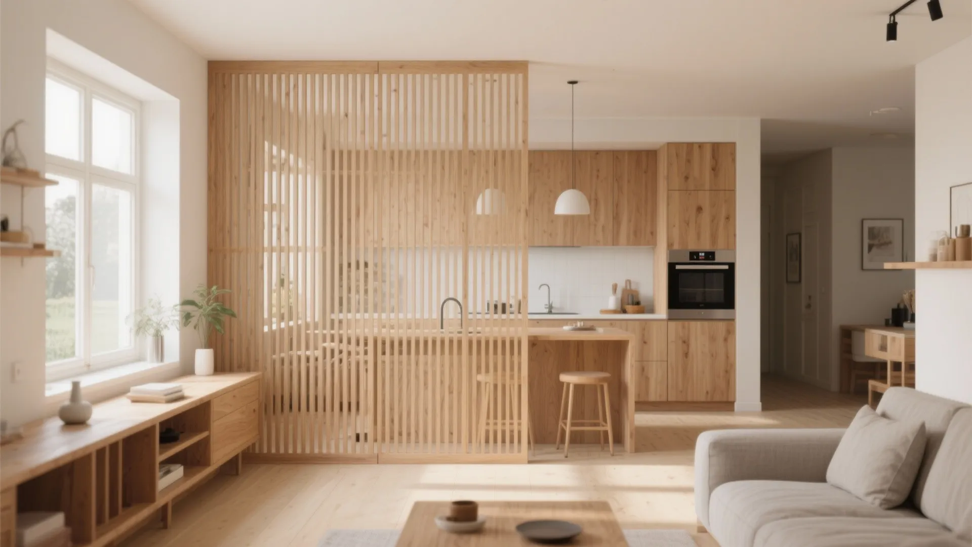 4. Wooden Slat Screen Divider