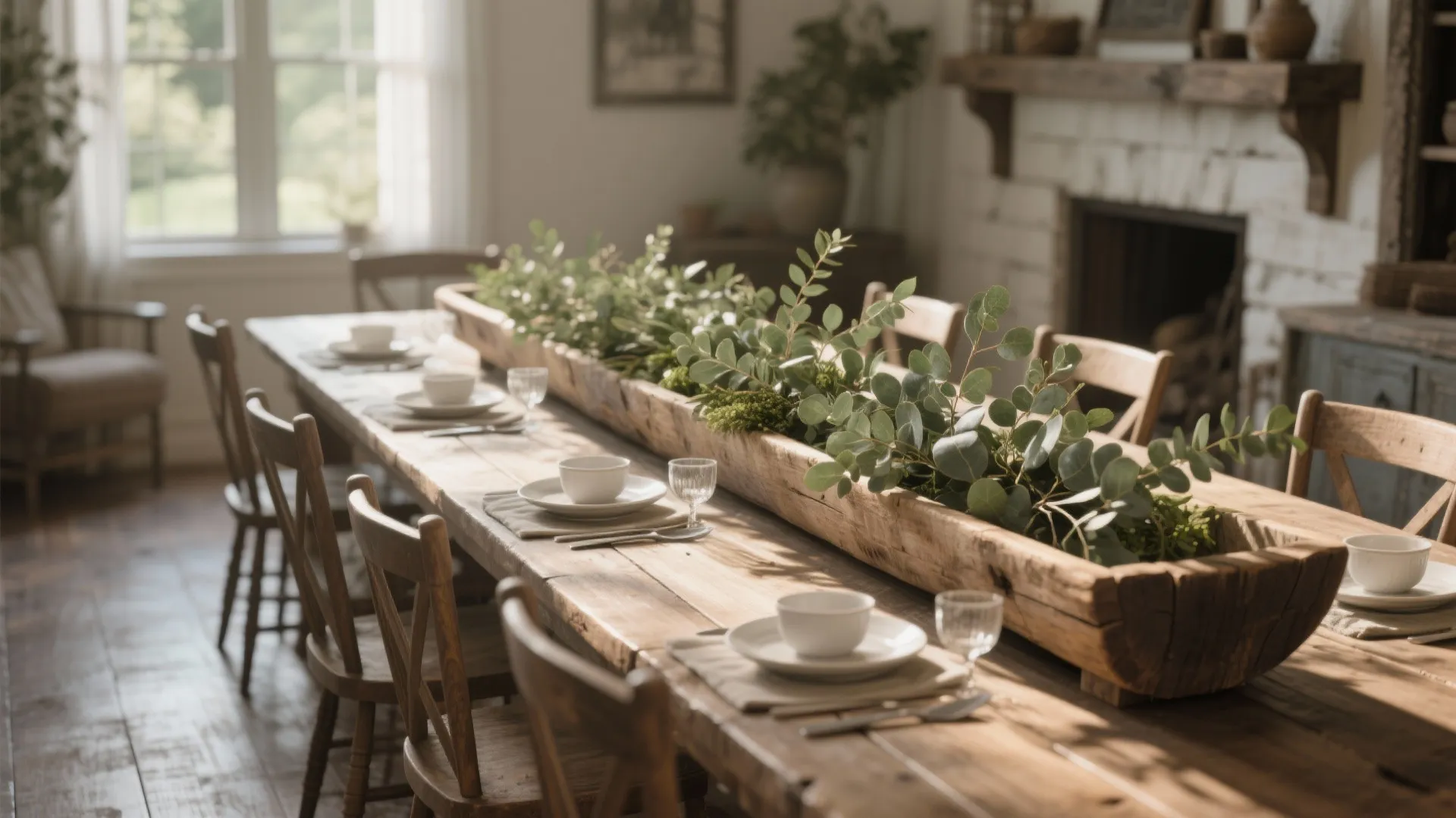 2. Wooden Trough with Greenery