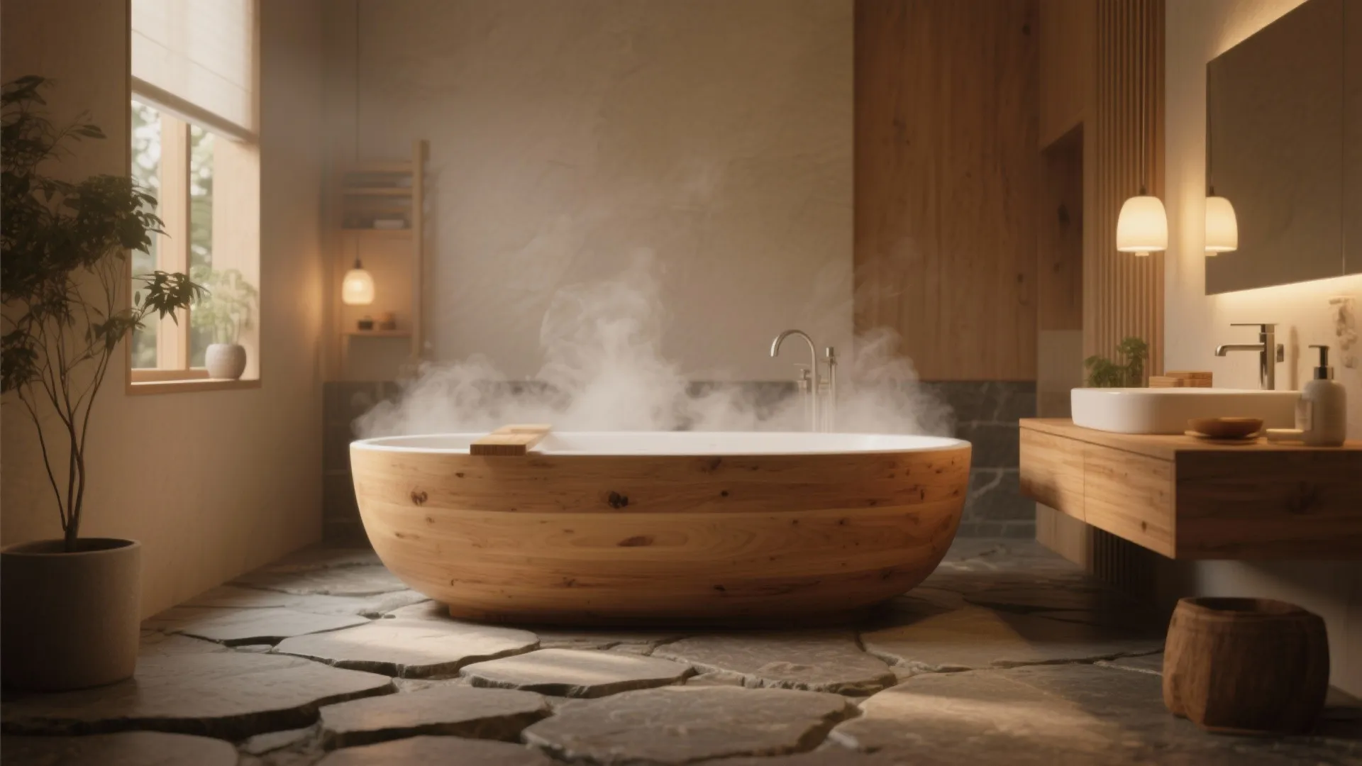 7. Freestanding Wooden Bath