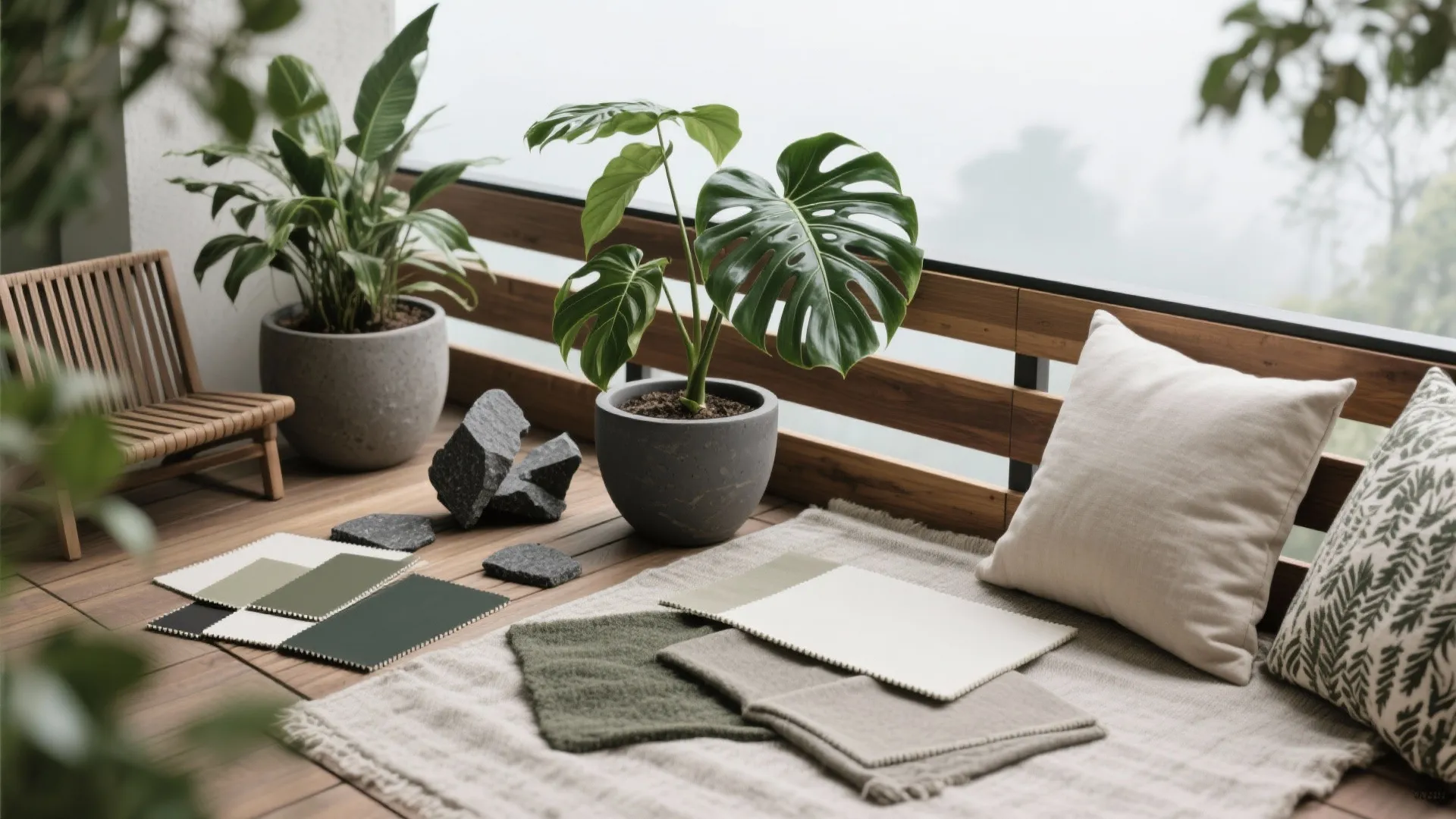 4) Woodland Palette: Deep Greens, Charcoal, and Warm Wood