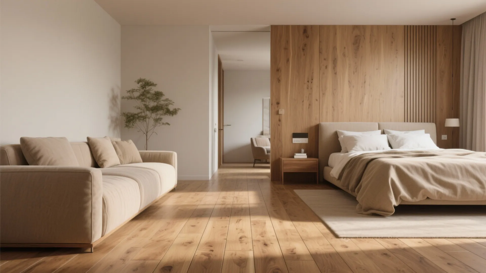 Warm Wood-Look Tiles to Soften the Bedroom