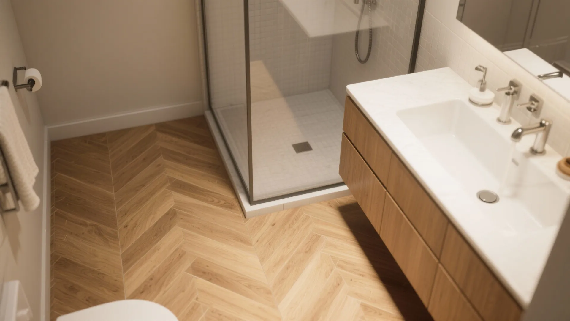 Wood-look porcelain planks for spa warmth without worry